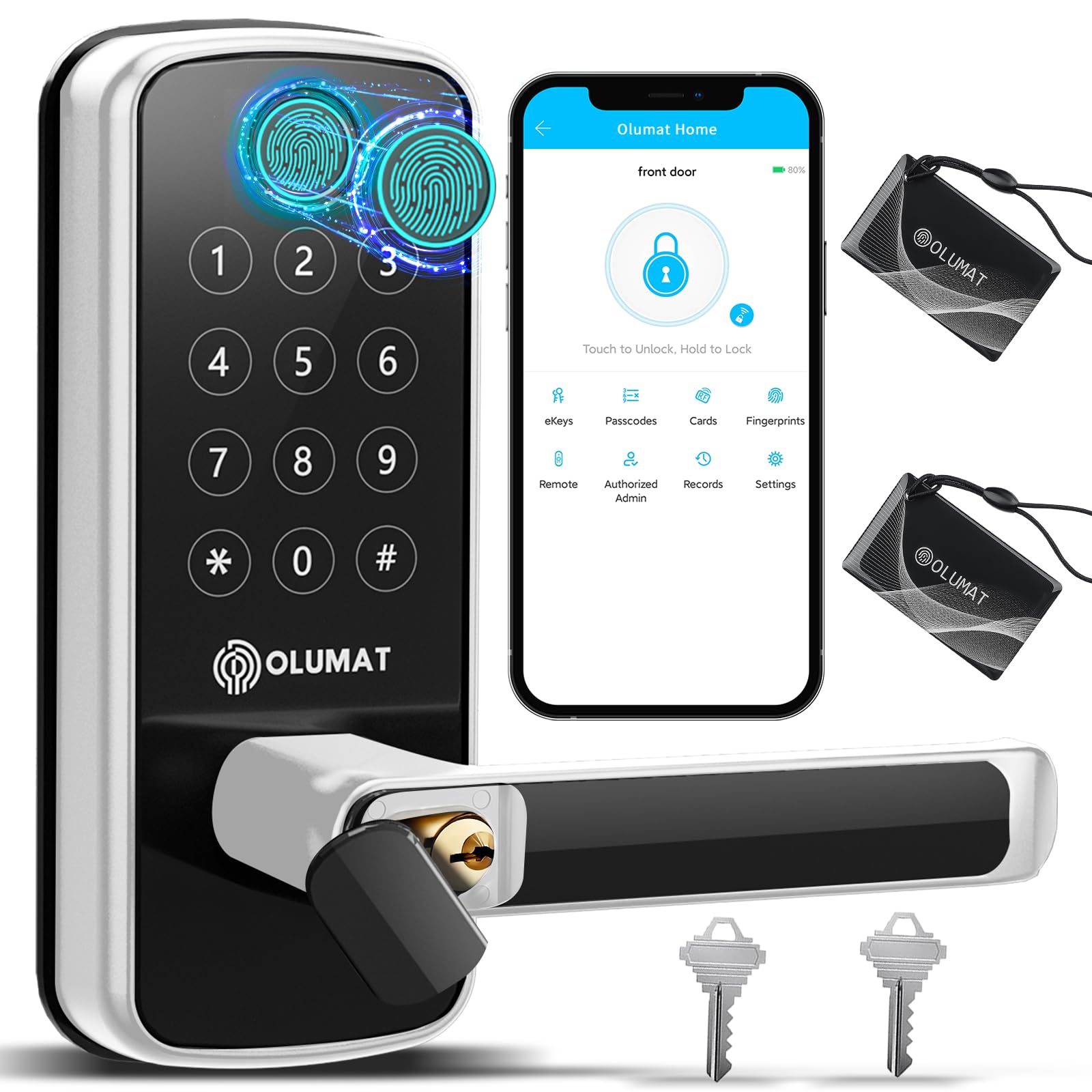 Olumat Smart Lock With Handle: Wi-Fi Keyless Entry Door Lock - Smart Locks For Front Door - Biometric Fingerprint Door Lock - Smart Door Lock With Keypad - Garage Door With App Control - Auto Lock