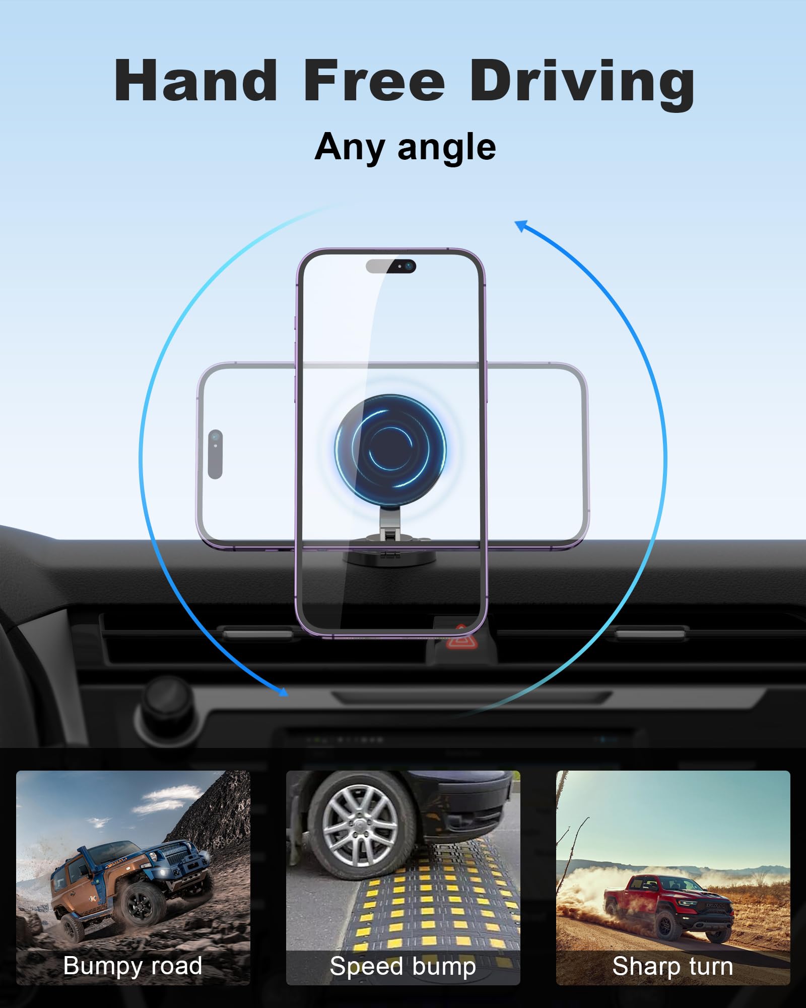 Zbf Magnetic Car Phone Holder Mount (360° Rotation) Cell Phone Car Holder, Phone Mount For Car Windshield Dashboard Hand  Mount For Phone 16 15 14 13 Pro Max All Smartphones