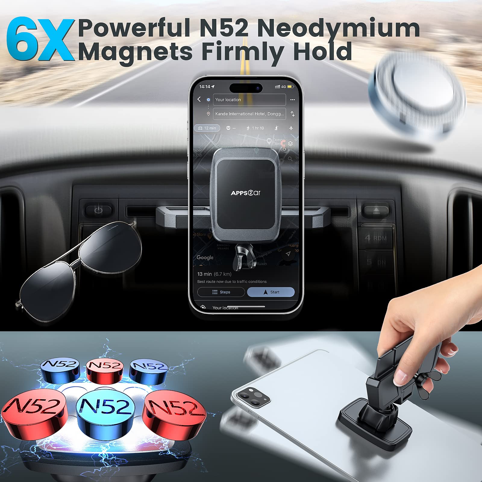 Apps2Car Magnetic Cd Phone Holder For Car, Anti Shake Magnet Cd Slot Phone Mount, Car Truck Accessories, Compatible With Iphone, Samsung & All Cellphones, For Smartphone Mobile