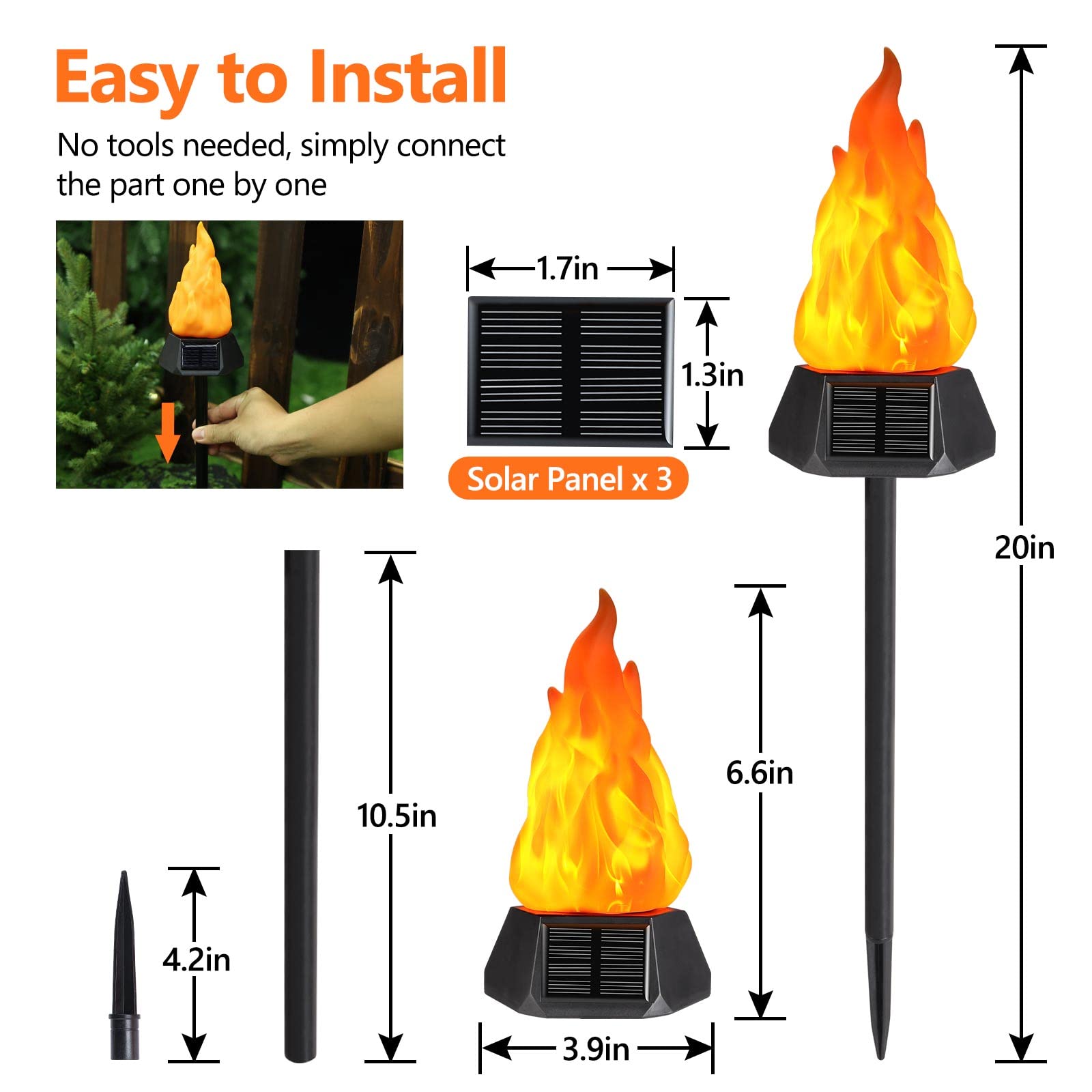 Toodour Solar Outdoor Torch Lights With Flickering Flame, Solar Pathway Decorative Lights, Waterproof Led Flame Torches For Outdoor Camping Garden Landscape Patio Path Yard Decorations - 8 Pack