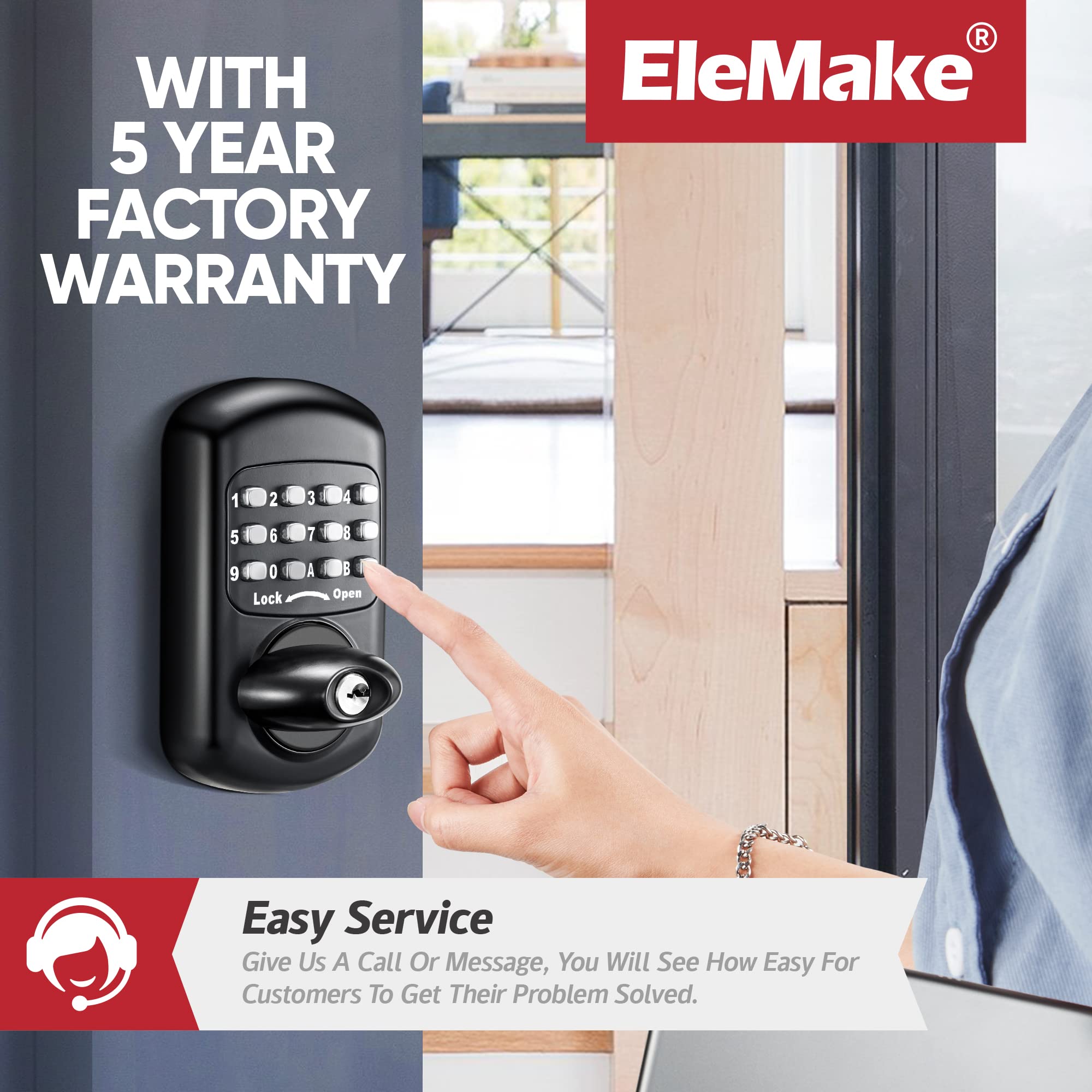 Bravex Keyless Deadbolt Keypad Entry Door Lock Zinc Alloy Sabbath Lock 100% Mechanical Shabbos Lock- No Risk Of Low Power, Black