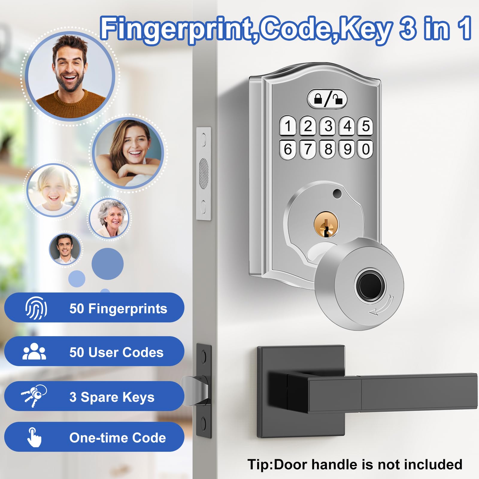 Mufaniz Keyless Entry Fingerprint Door Lock: Smart Electronic Deadbolt Lock With Keypad - Security Biometric Locks For Front Door - Digital Locks With  Keyhole,Auto Locked,Easy Installation