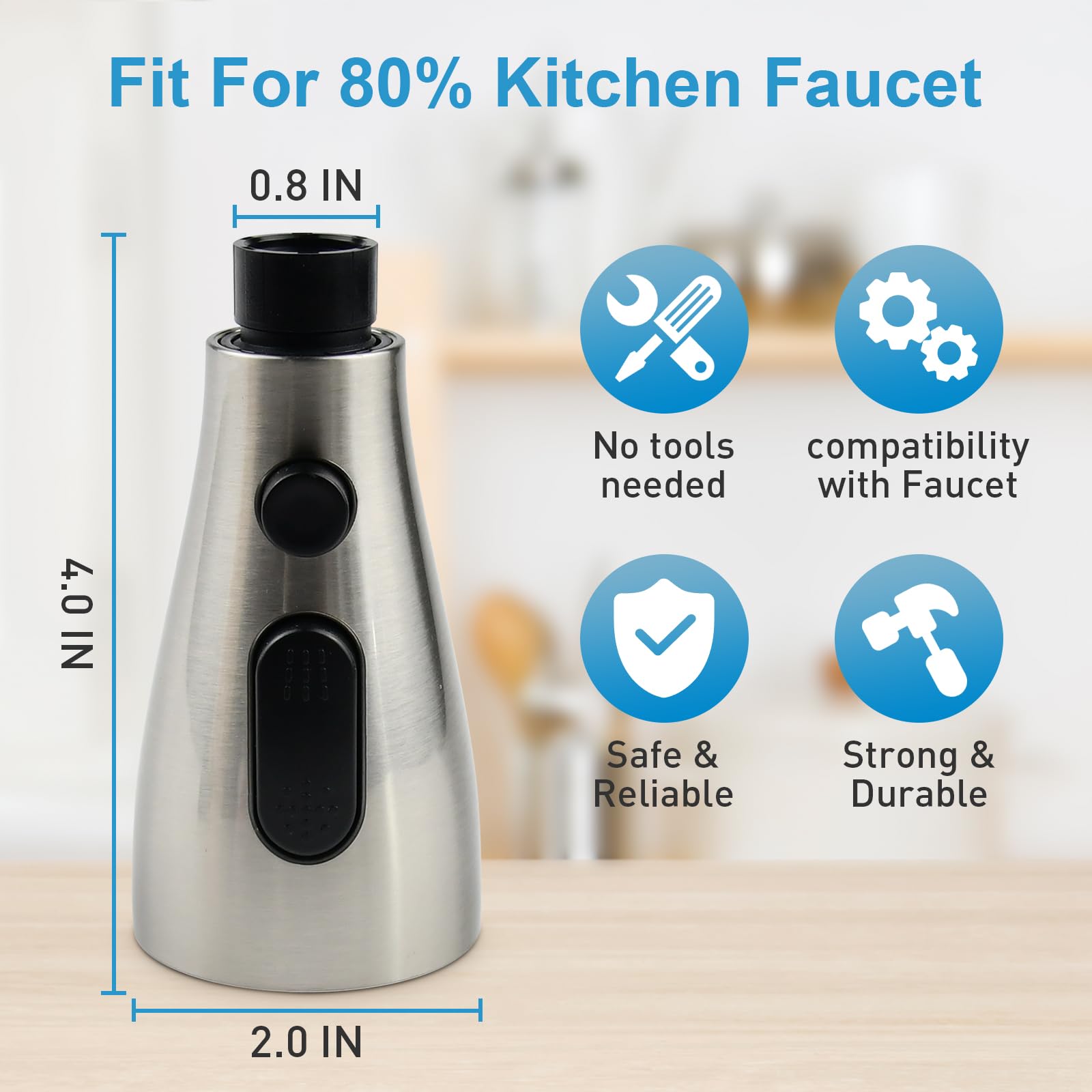 Beati Faucet Replacement Kitchen Faucet Head For Wewe-Forious-Qomolangma-Vfauosit-Basdehen-Wowow-Vccucine Pull Out/Down Kitchen Sink Faucet, 3 Spray Function,Brushed Nickel