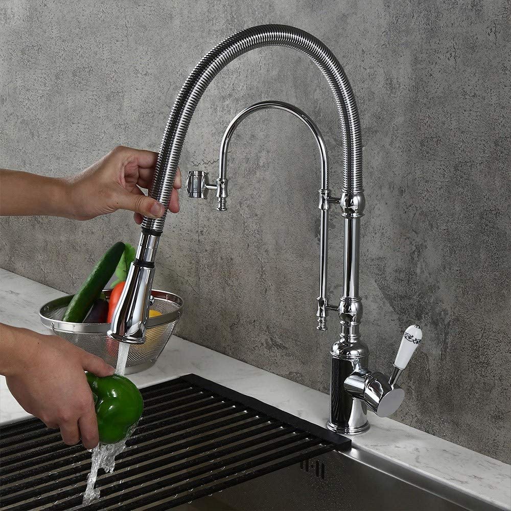 Kunmai High Arc Swirling Dual-Mode Pull-Down Kitchen Faucet With Porcelain Handle,Chrome