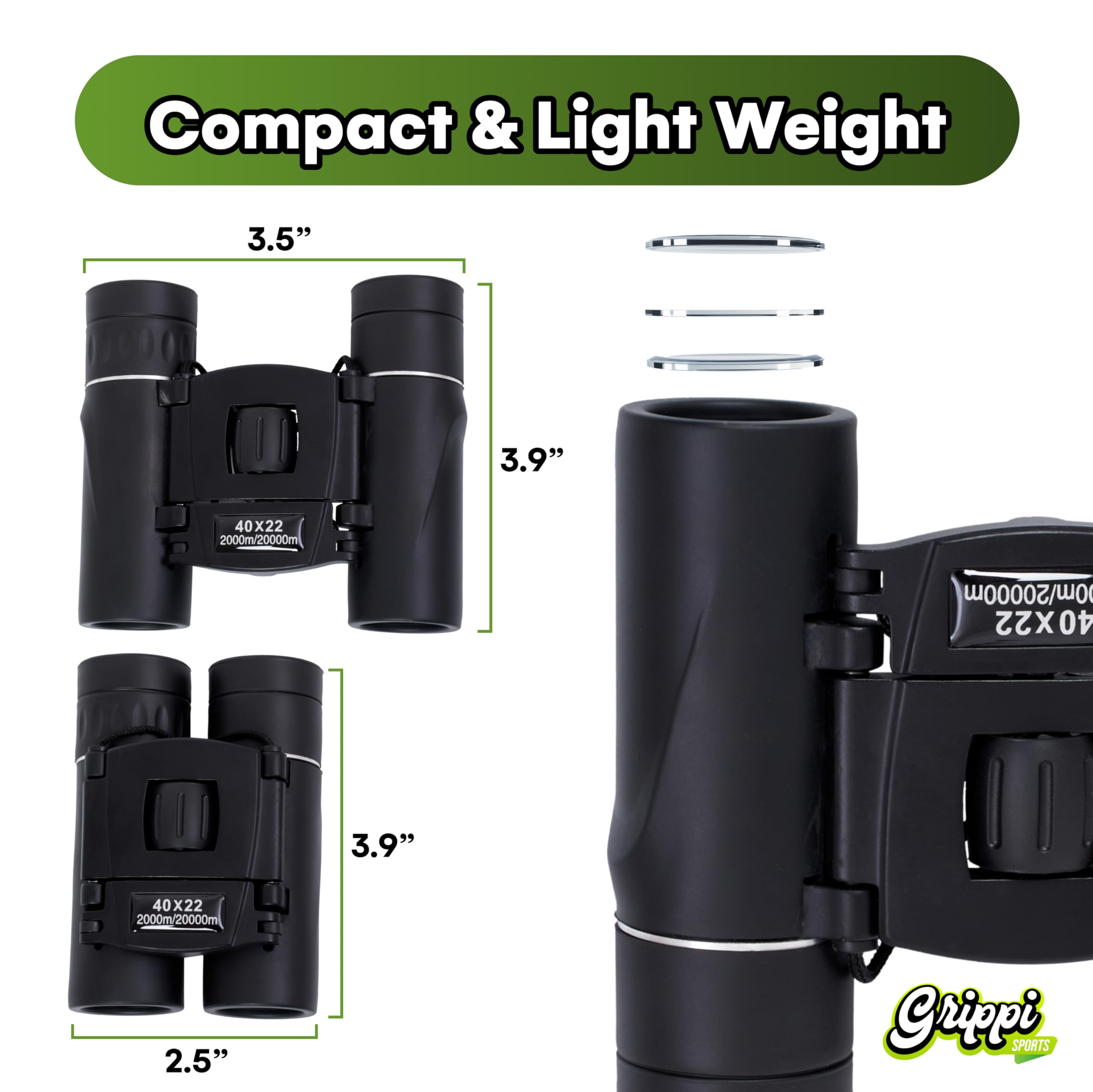 Beast Cooler Accessories Grippi Compact Binoculars Black - Safari Binoculars For Adults, High Powered Easy Focus Binocular For Bird Watching,Outdoor Hunting,Travel,Sightseeing