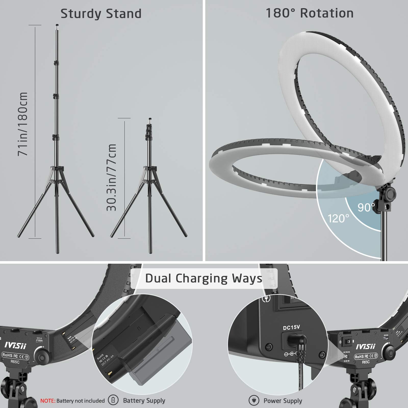 Ivisii 18 Inch Ring Light With Stand,60W Bi-Color 3000-5800K Professional Ring Lights With Tripod For Makeup Vlog, Tattoo Large Ring Light For Phone Camera Tablet