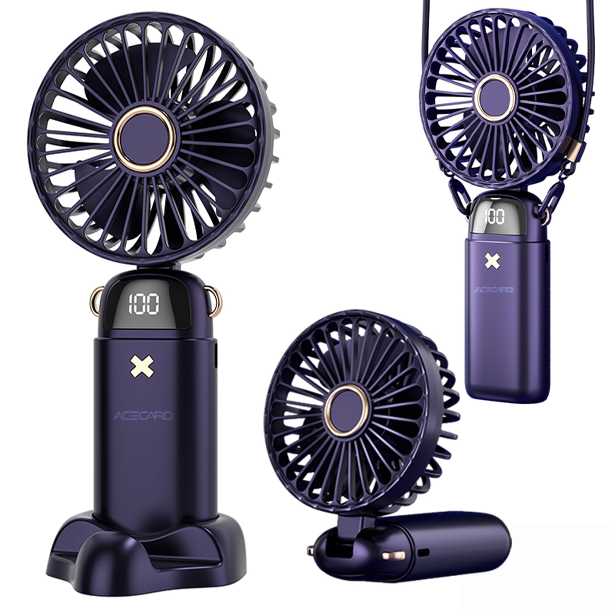 Portable Fan,Mini Handheld Fan,Neck Fan, Usb Rechargeable Fan, For Home Office Travel (Blue)