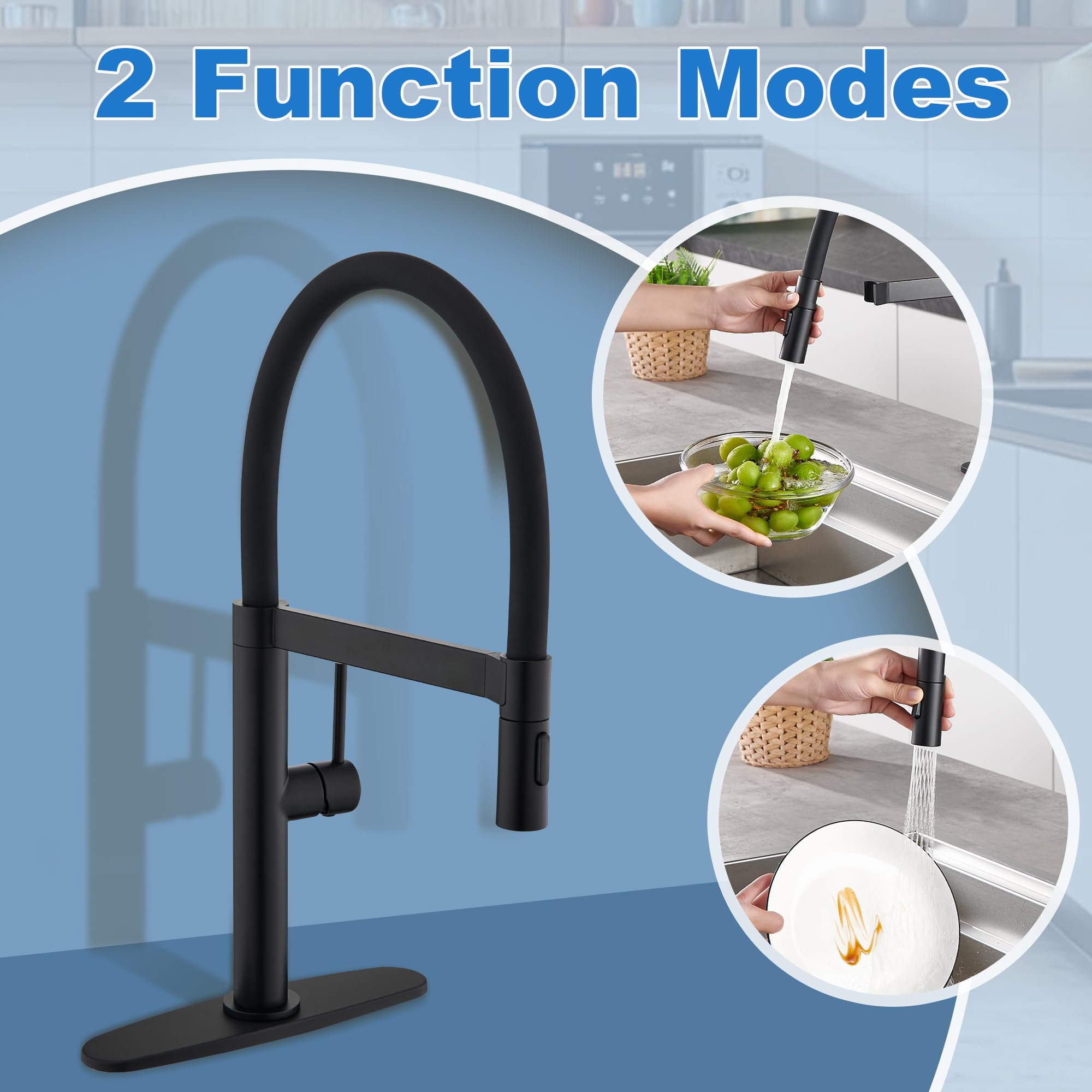 Tohlar Black Kitchen Faucet With Pull Down Sprayer, Matte Black Kitchen Sink Faucet Commercial Single Handle Kitchen Faucets For Kitchen Farmhouse Laundry Rv