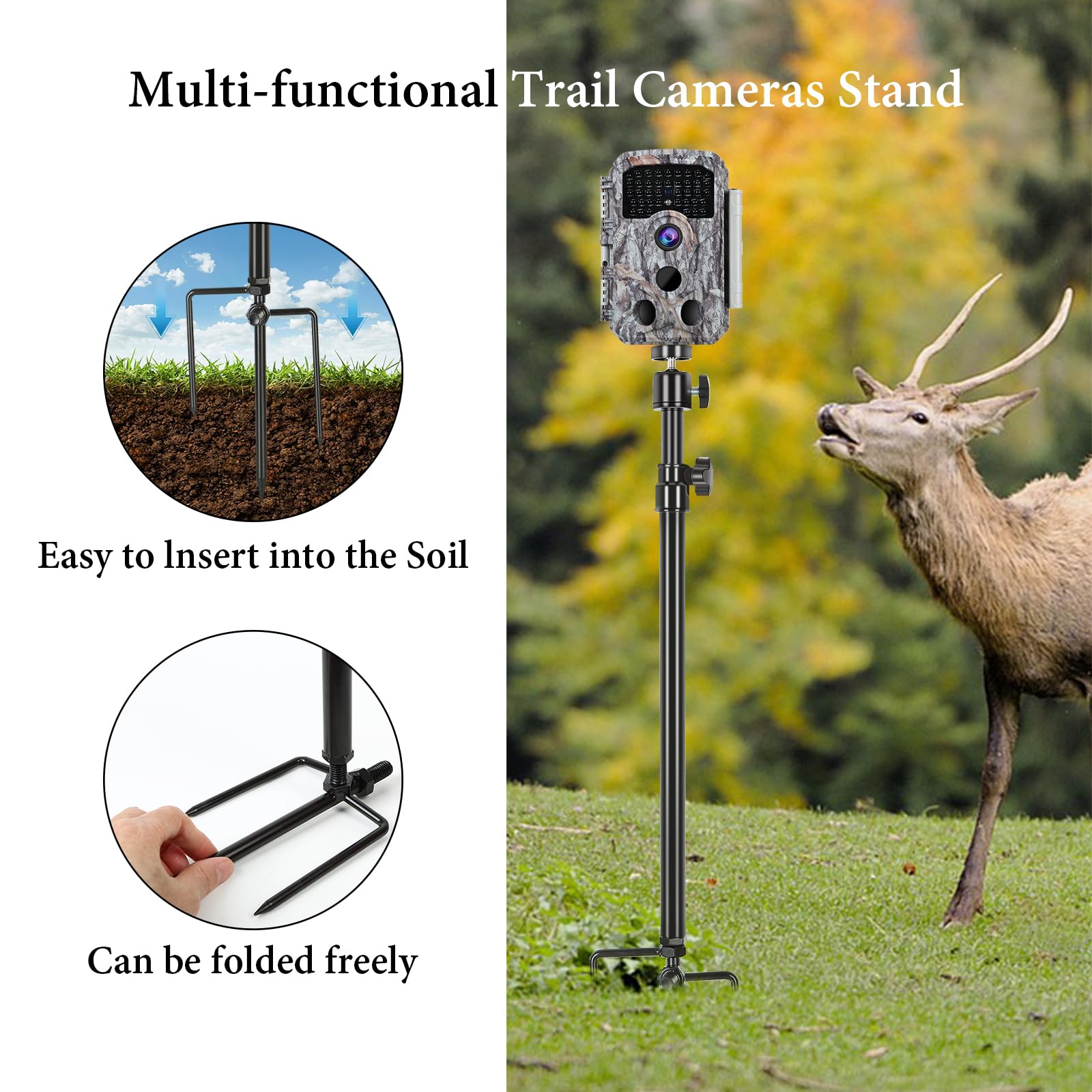 Aiuieaa 4 Pack Trail & Game Camera Mount, Game Camera Holder, Adjustable Ground Stand For Wildlife Cameras, Black Hunting Cameras Stake