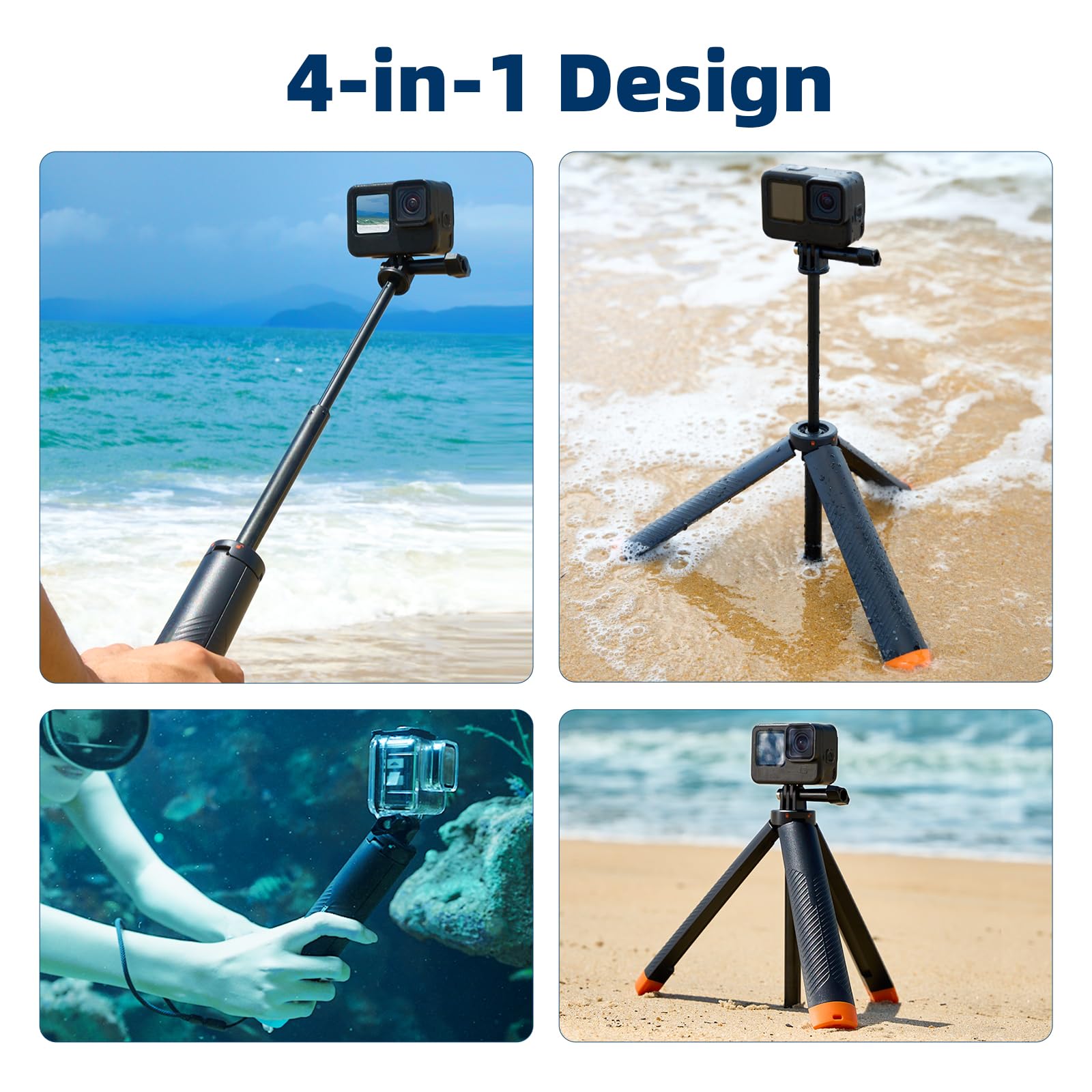 Auykoo Waterproof Selfie Stick Floating Hand Grip Tripod, Extension Monopod Pole Floating Tripod,For Go Pro Hero 13, 12, 11, 10, 9, 8, Dji Osmo Action 5 Pro 4/3,Insta360 Ace,Most Action