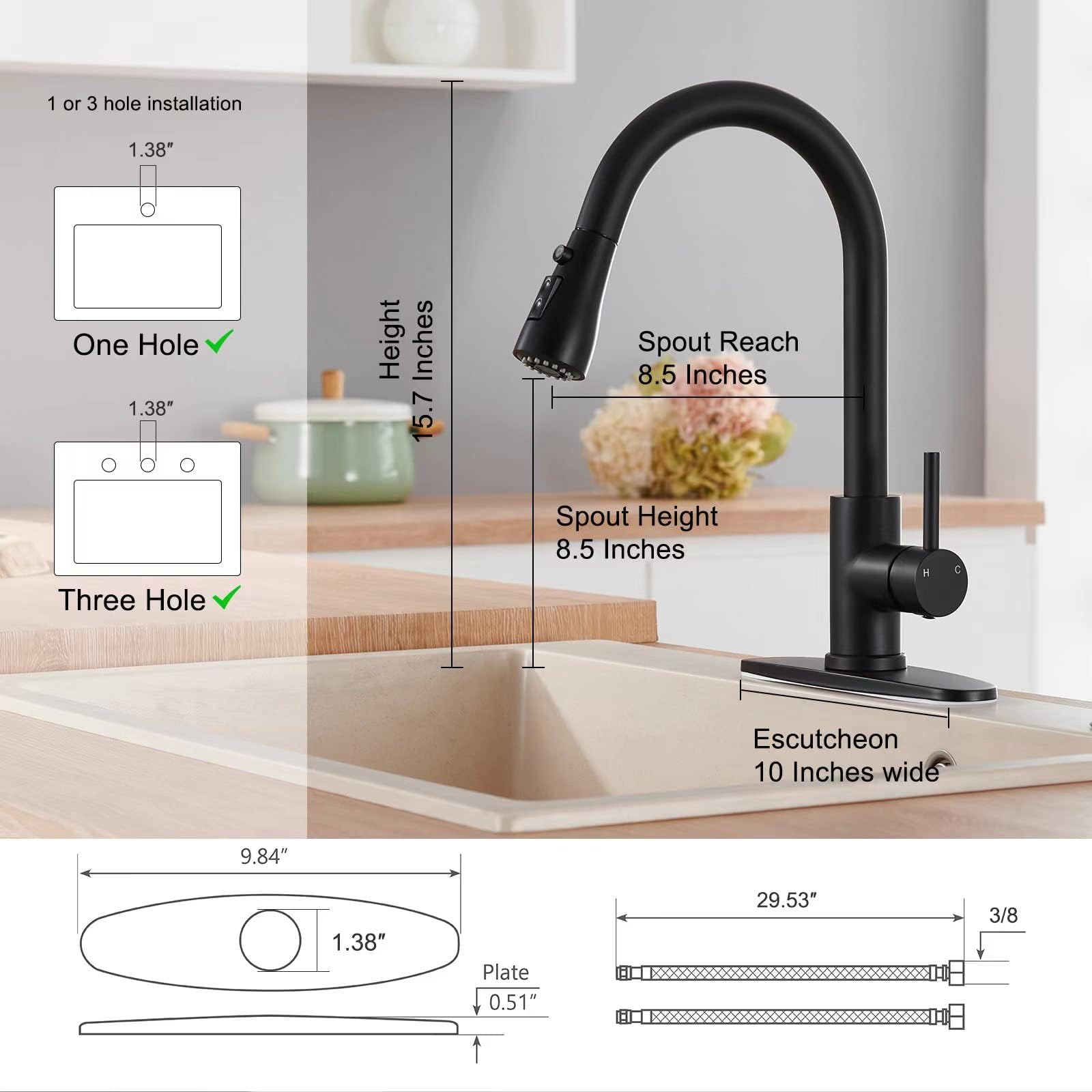 Aiodzlfd Matte Black Kitchen Faucets With Pull Down Sprayer, Kitchen Sink Faucet With Pull Out Sprayer - Effortlessly Achieve Efficient Kitchen Cleaning