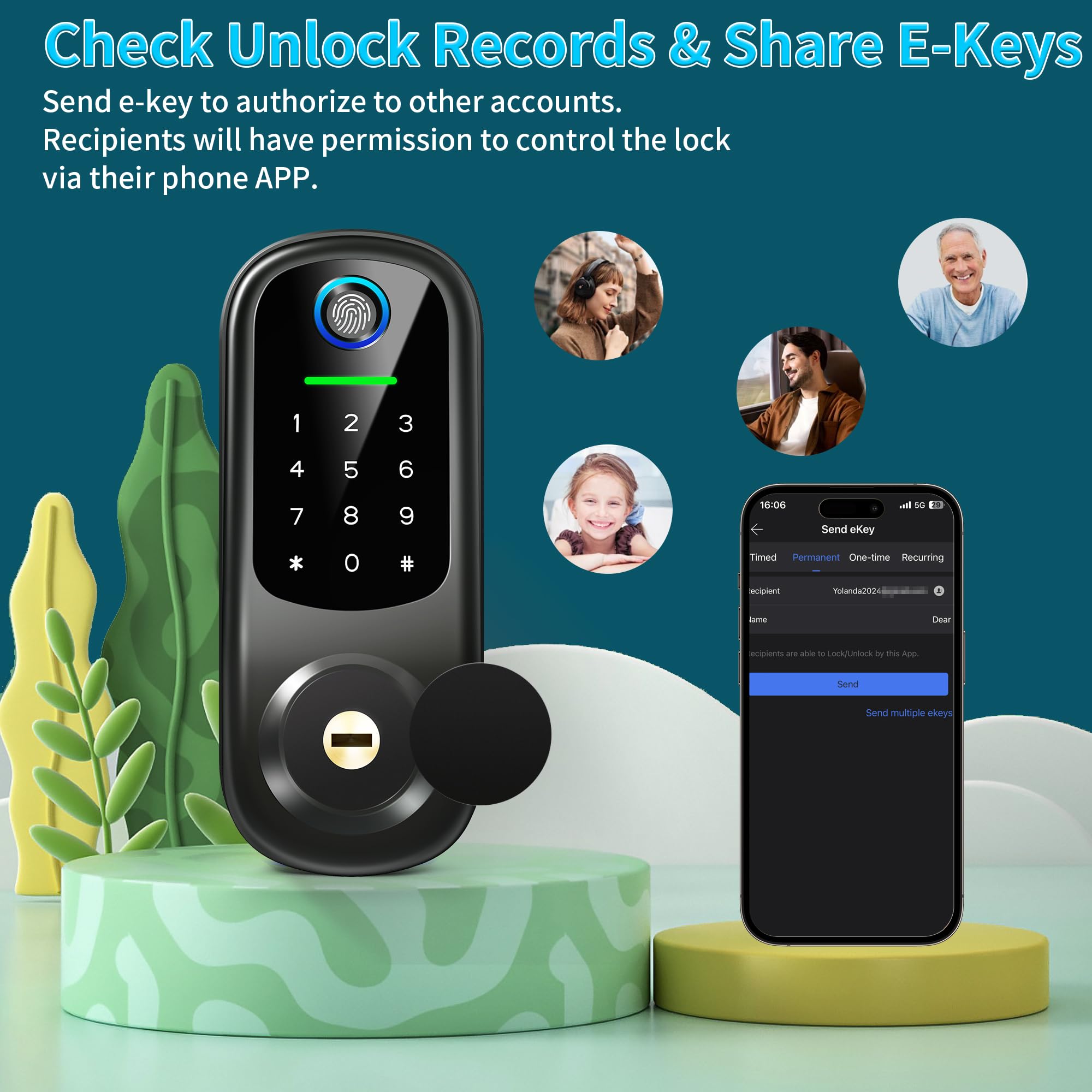 Yosimika Keyless Entry Door Lock With Handle, Fingerprint Deadbolt Door Lock, Smart Door Locks For Front Door, Bluetooth Electronic Digital Keypad Lock, Easy To Install, Black