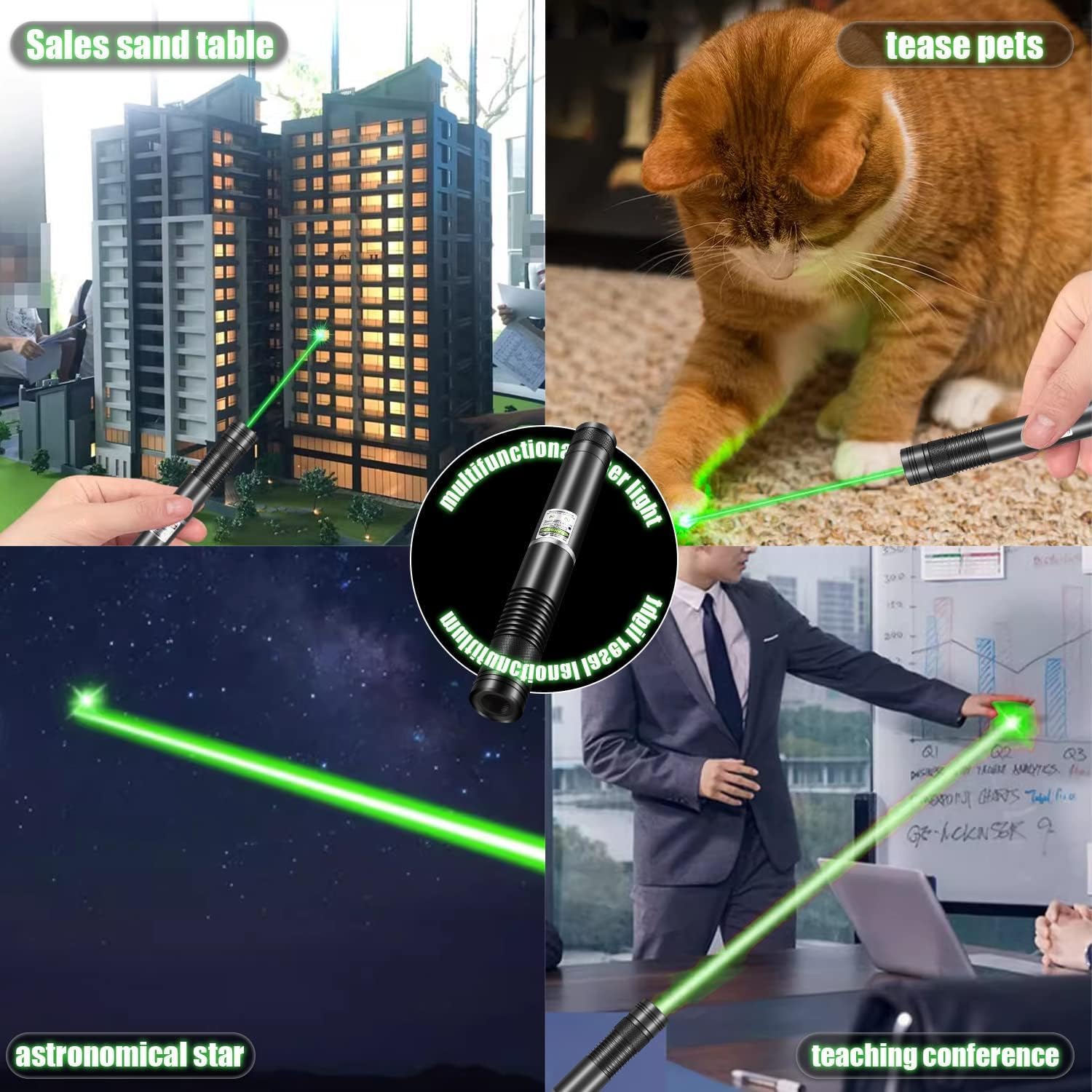 Fuiikeem Rechargeable Green Beam Flashlight With Beam focus Long Distance Range For Tv/Led/Lcd Screens Presentation Office/Outdoors/Astronomic/Construction