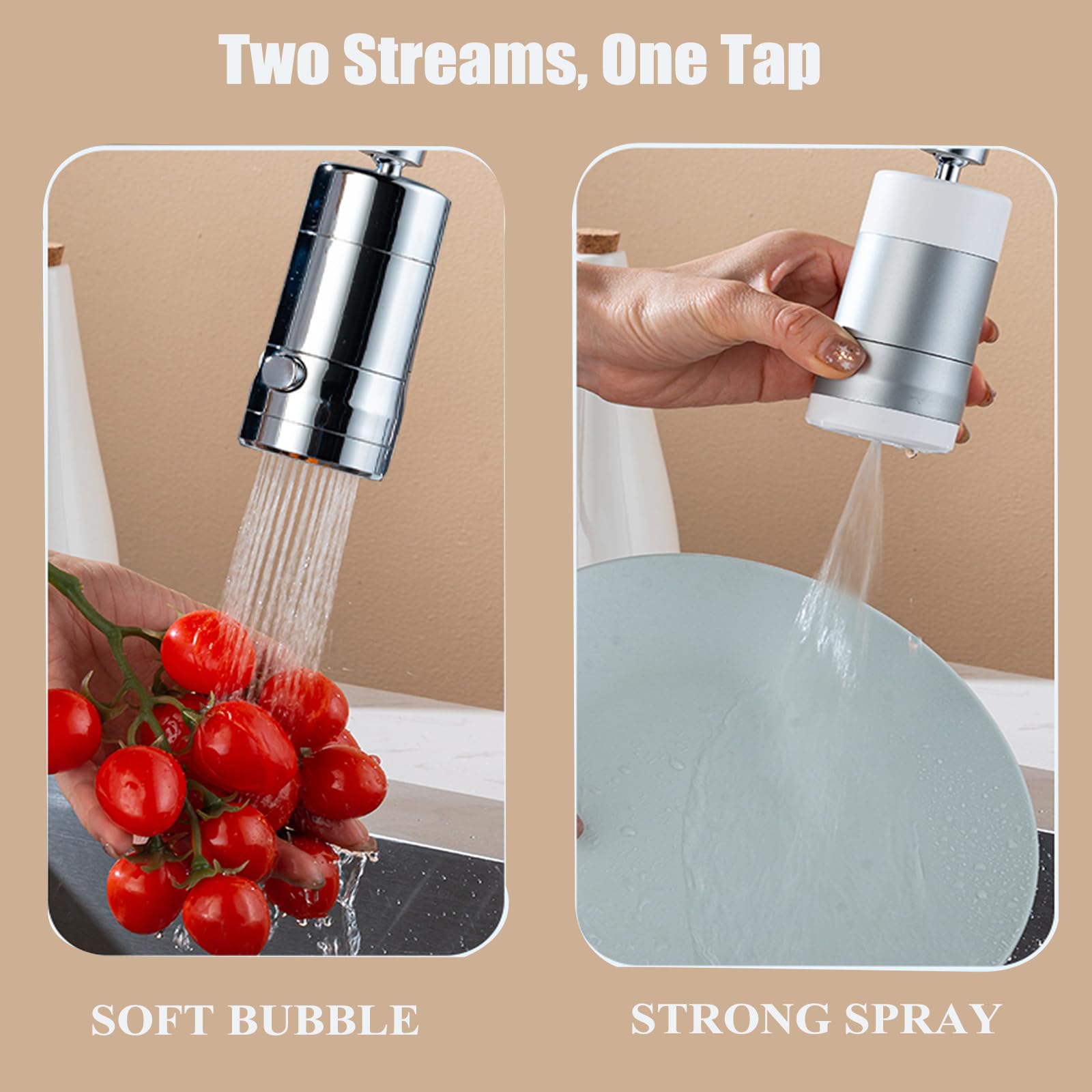 Lagwiuy Kitchen Faucet Sprayer Attachment, Kitchen Faucet Head Replacement, Anti-Splashing Faucet Head For Kitchen Sink, Pull Down Kitchen Faucet Head Replacement With Stretchable Hose,White