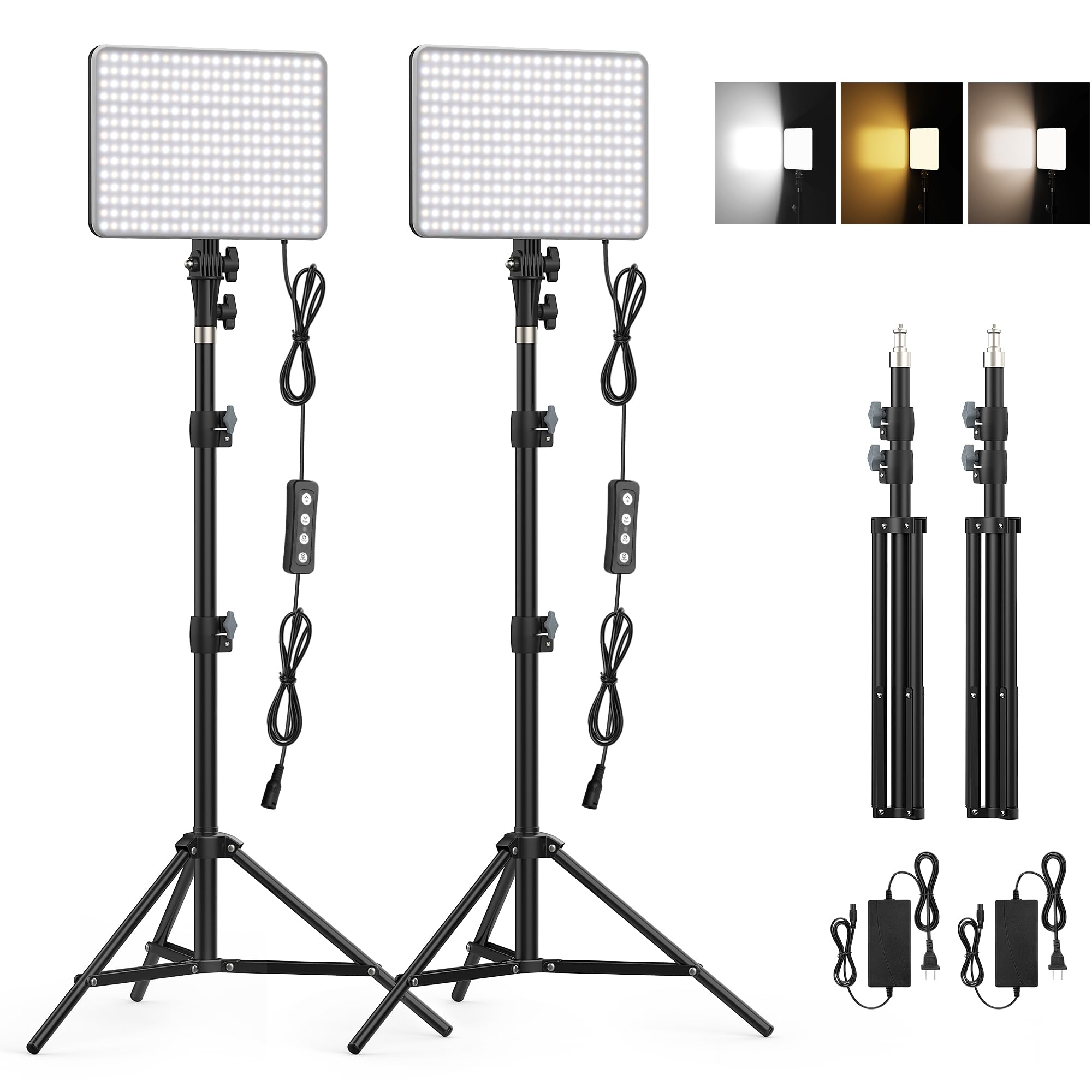 Anautin 30W Photography Lighting Kit, 2-Pack Led Video Lighting For Video Recording, 3700Lux Studio Lights With Tripod Stand For Photography, Streaming, Gaming, Podcast, Filming, Vlogging