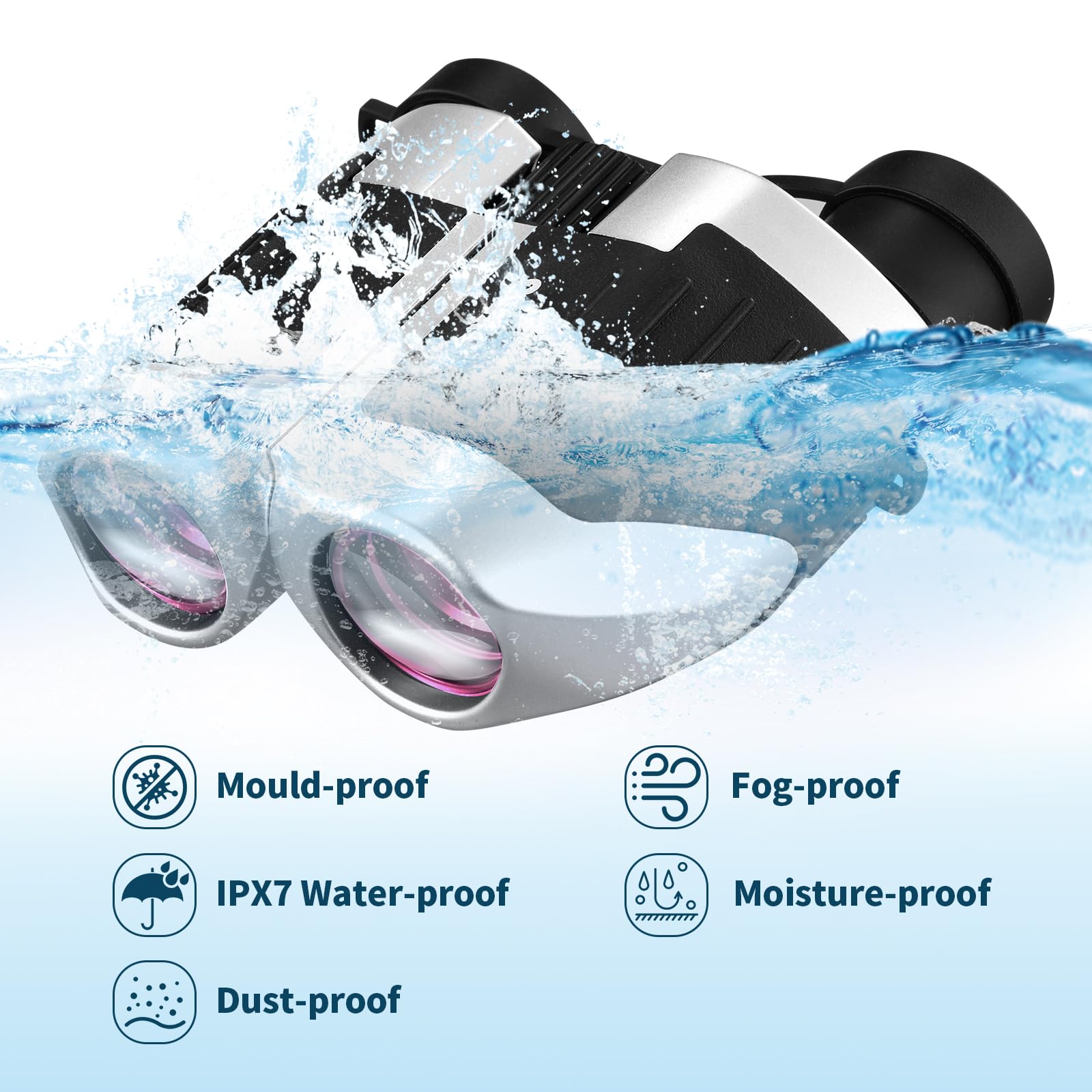 Tcxdg 12X25 Compact Binoculars For Kids And Adults - High Powered Large View Waterproof Binoculars With Clear Low Light Vision, Easy Focus For Bird Watching, Hunting, Travel (Silver)