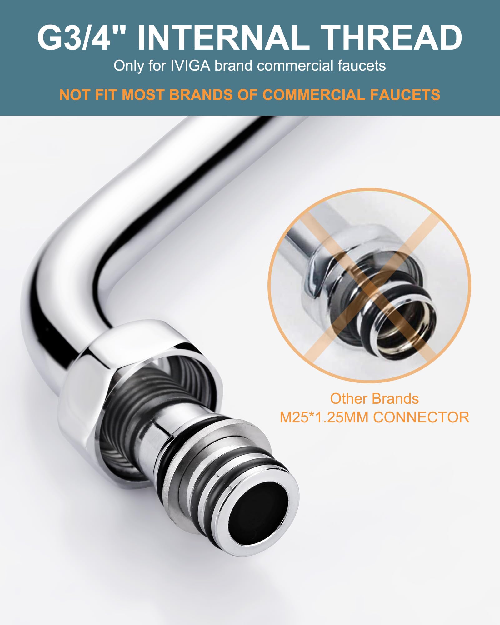 Iviga Commercial Faucet Swivel Spout Replacement: 6“ Add-On Swing Nozzle Spout - Chrome Polished Spout Replacement For Commercial Kitchen Sink Faucet - 1.8Gpm/ 2.2Gpm Aerator - G3/4 Internal Thread