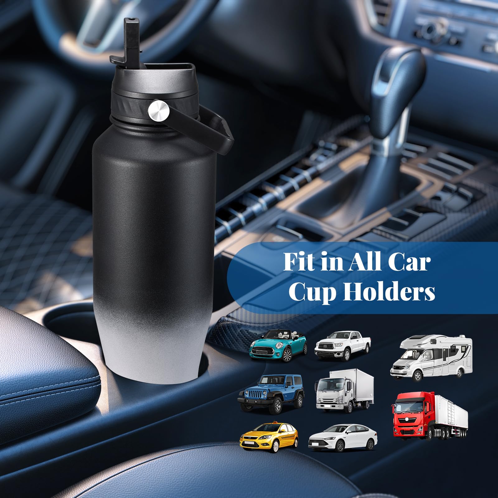 Water Bottle Insulated 40Oz Stainless Steel Tumbler With Straw/Spout Lids, Wide Mouth Double Wal