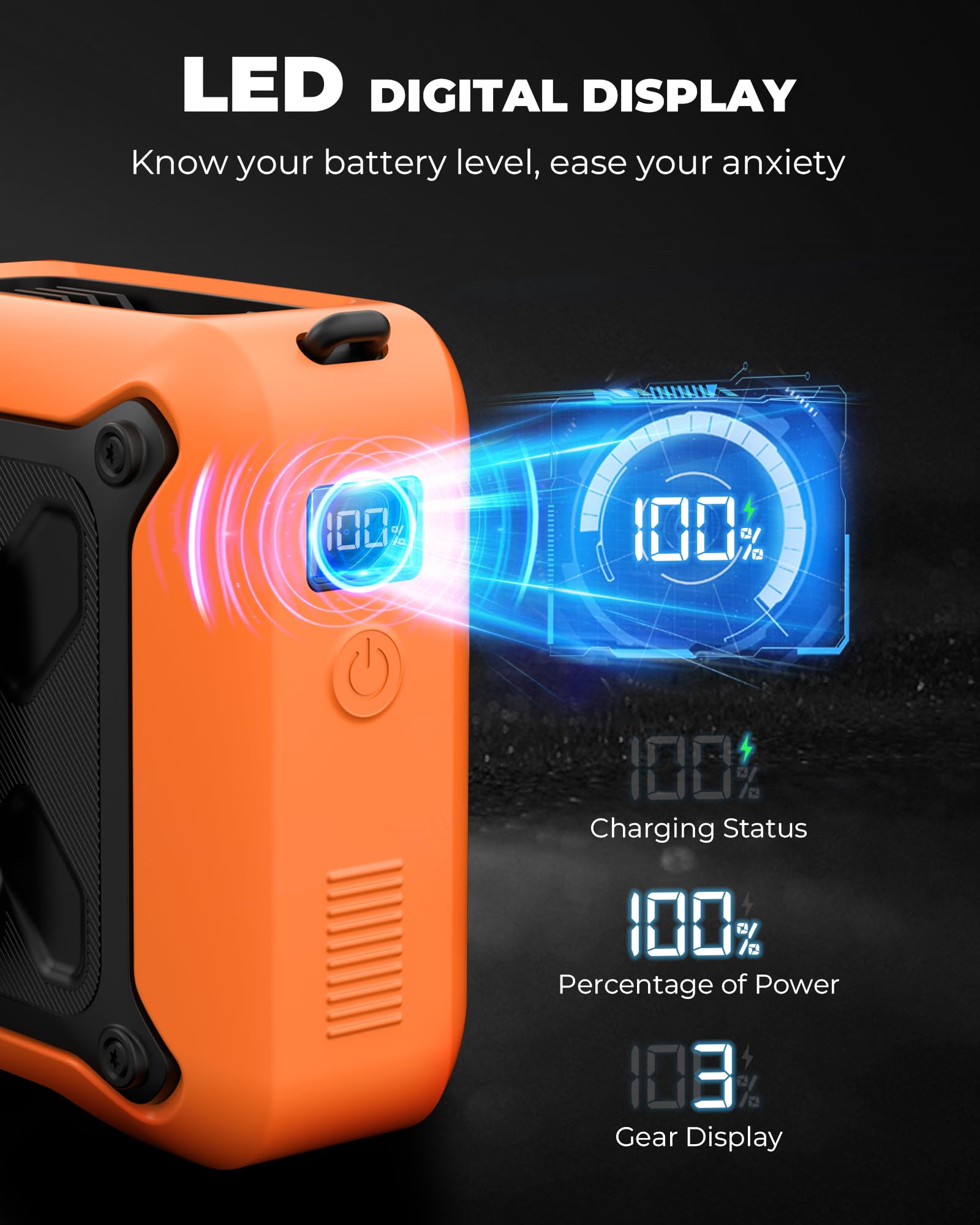 Portable Waist Fan Clip On Belt Under Shirt W/Led Display & Flashlight, 8000Mah Battery Powered
