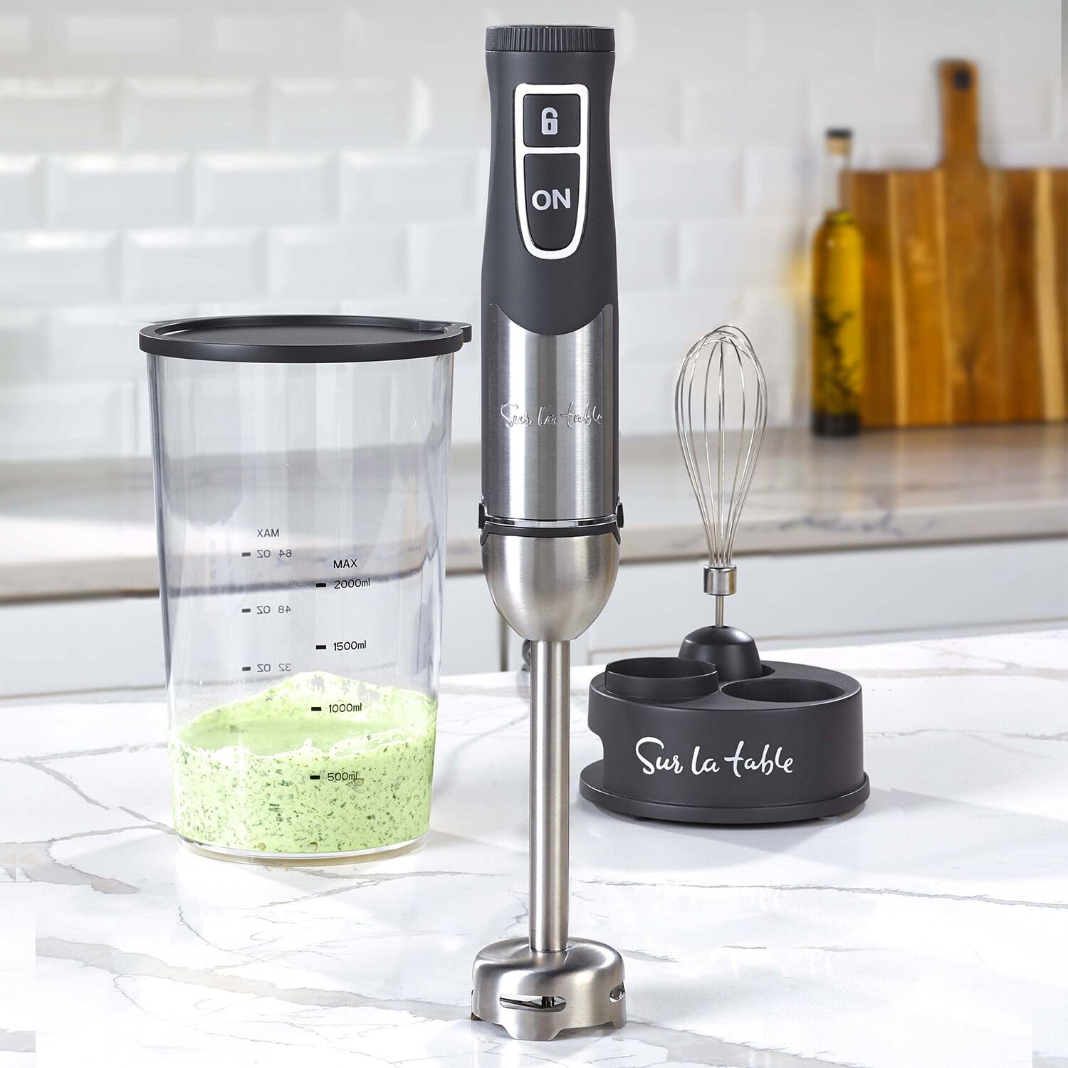 Sur La Table Immersion Blender With Whisk & Storage, Silver
