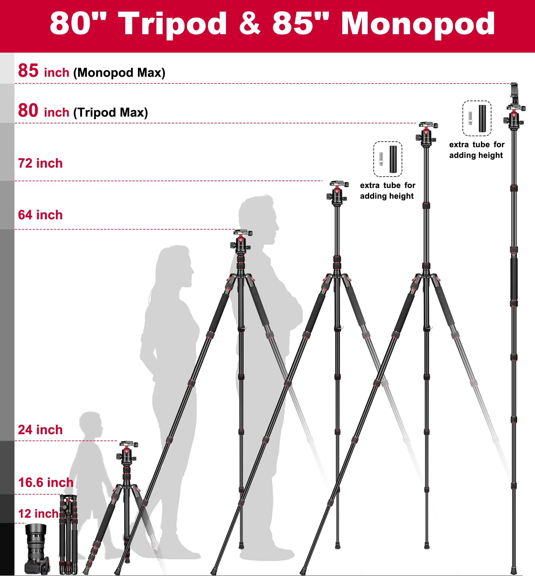 Victiv 80/85 Inches Heavy Duty Tripod For Camera And Phone, 85" Camera Monopod Tripod, Dslr Binoculars Spotting Scope Camcorders Video Tripod Stand, 360 Degree Ball Head, 35 Lbs Loads