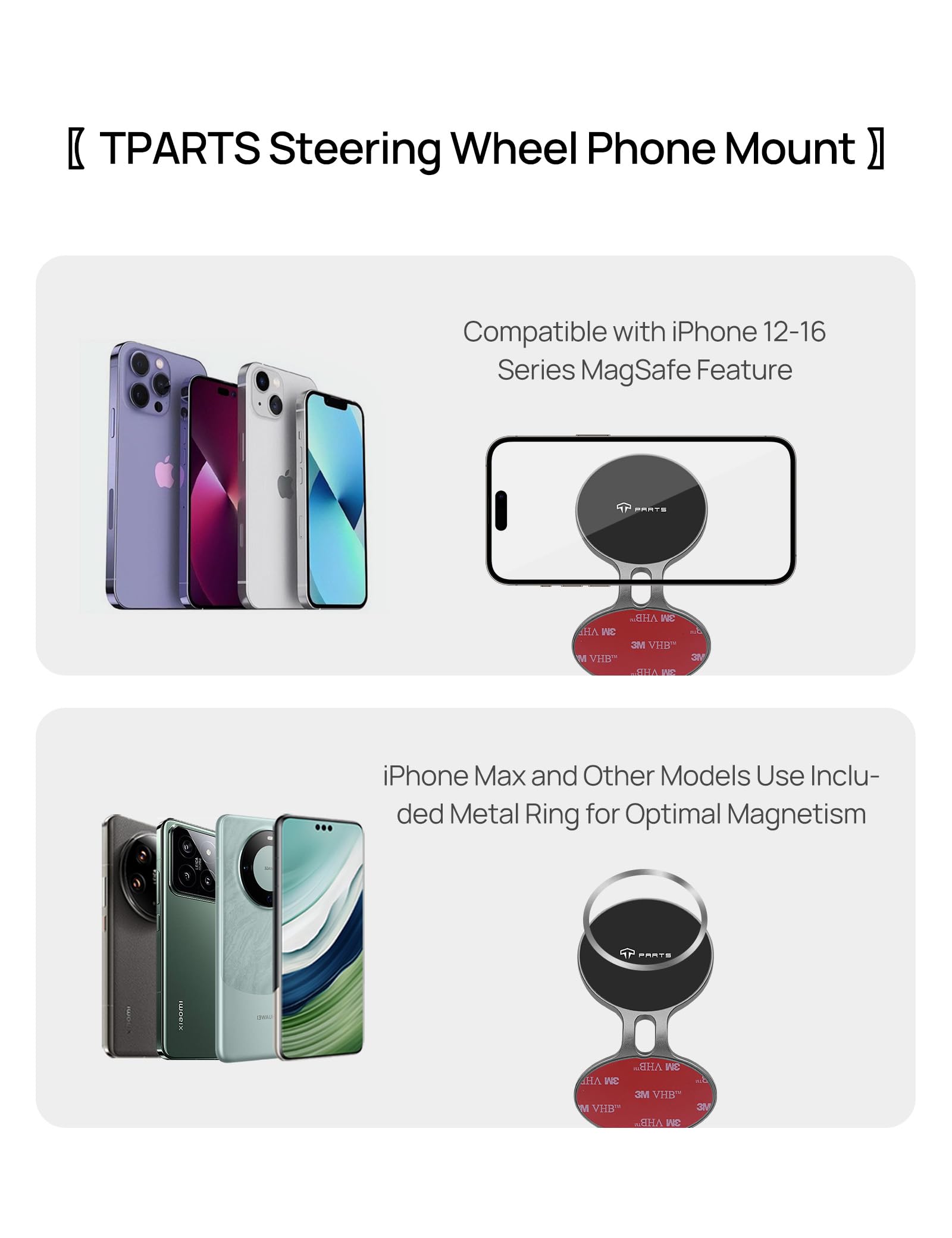 Tparts Steering Wheel Hud Magnetic Cellphone Mount Phone Holder Stand For Tesla Model 3 (18-23) / Model Y (20-24), Compatible With Iphone 12/13/14/15/16 Series And Other 5.4-6.7'' Smartphones (Tp200)