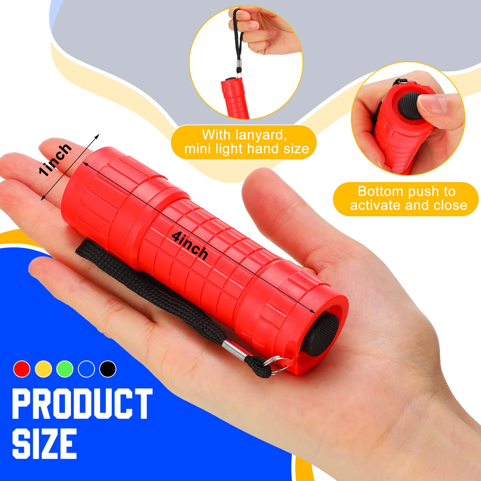 Riakrum 60 Pack 9 Led Flashlight Bulk Small Plastic Handheld Flashlights With Lanyard For Home School Night Reading Emergency Christmas , Aaa Batteries Included(Fresh Color)