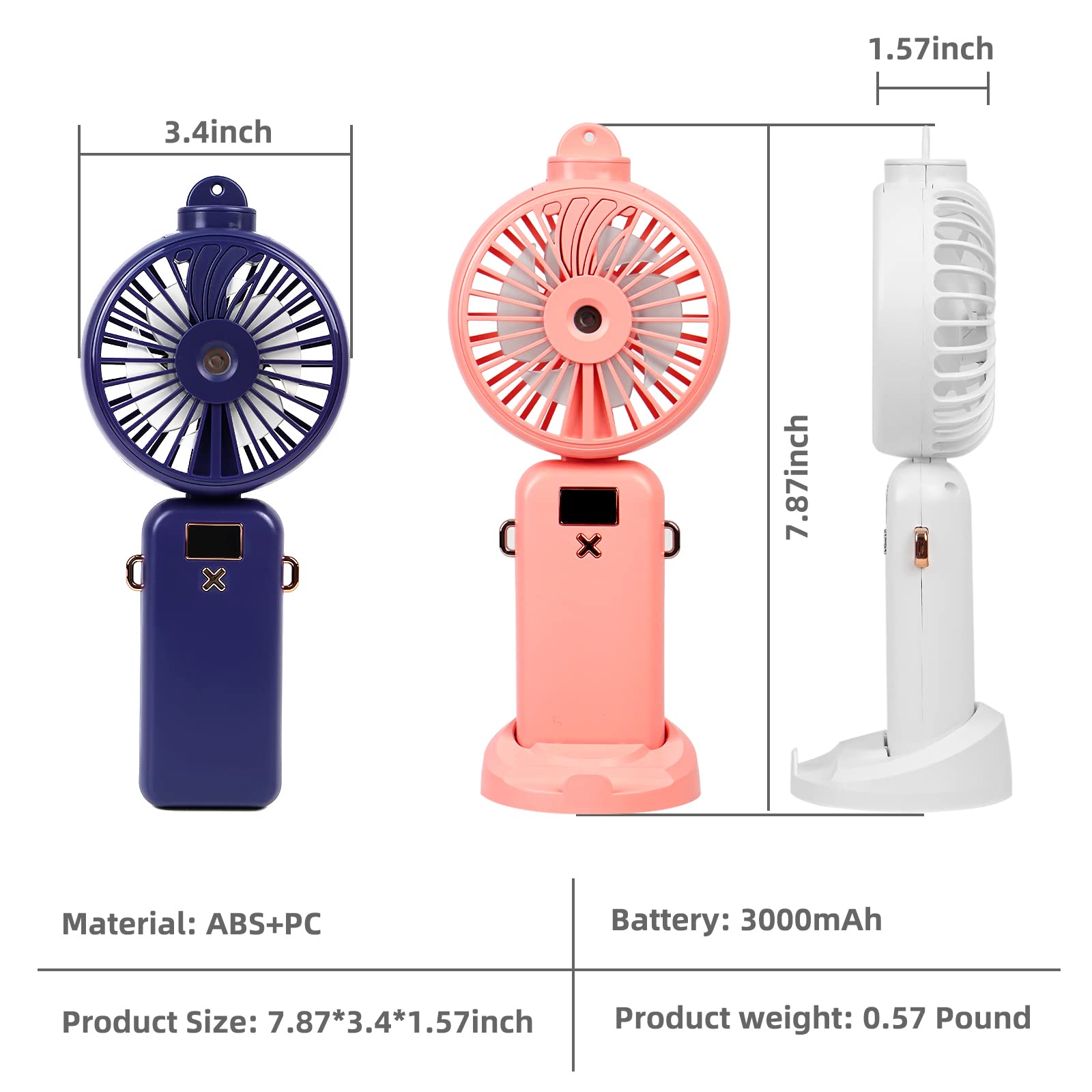 Portable Handheld Misting Fan,Rechargeable Travel Mister Fan, 3000Mah Battery Operated Personal Fan