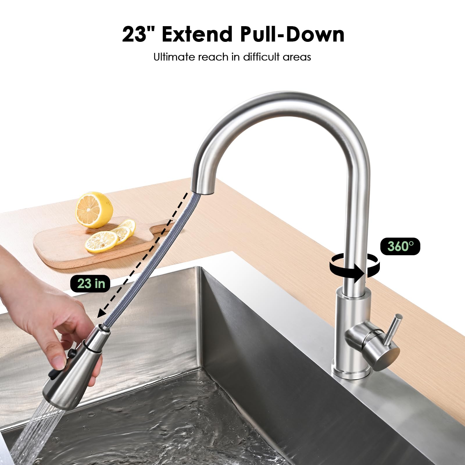 Jlerli Kitchen Faucet With Pull Down Sprayer, High Arc Brushed Nickel Single Handle Kitchen Sink Faucet, Stainless Steel, 3 Mode(Stream/Spray/Pause), 360° Swivel, Grifos Para Fregaderos De Cocina