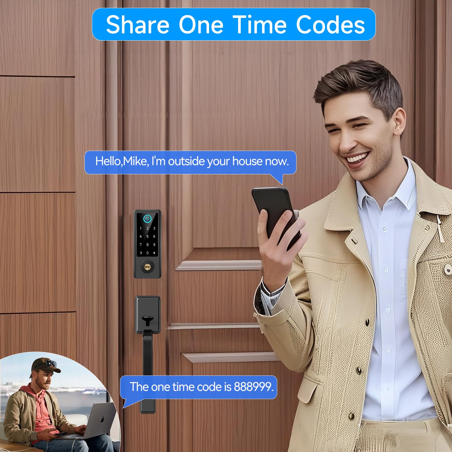 Bebasia Fingerprint Door Lock For Front Door With Handle Set, App Control, Smart Keyless Entry Digital Electronic Keypad Touchscreen Deadbolt, Easy Install, Auto Lock, Black