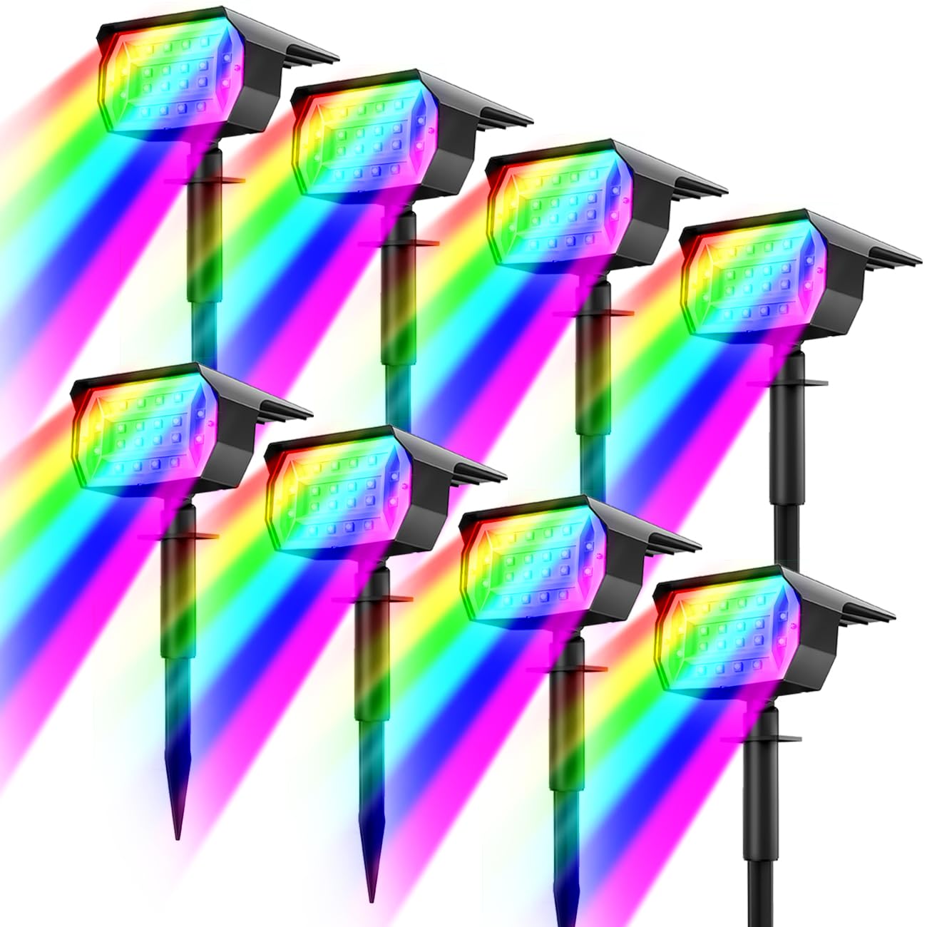Nipify 8 Pack Solar Spot Lights Outdoor Color Changing, 7 Modes Halloween Rgb Solar Powered Waterproof Spotlight, Landscape Lighting For Outside Yard Garden Pathway