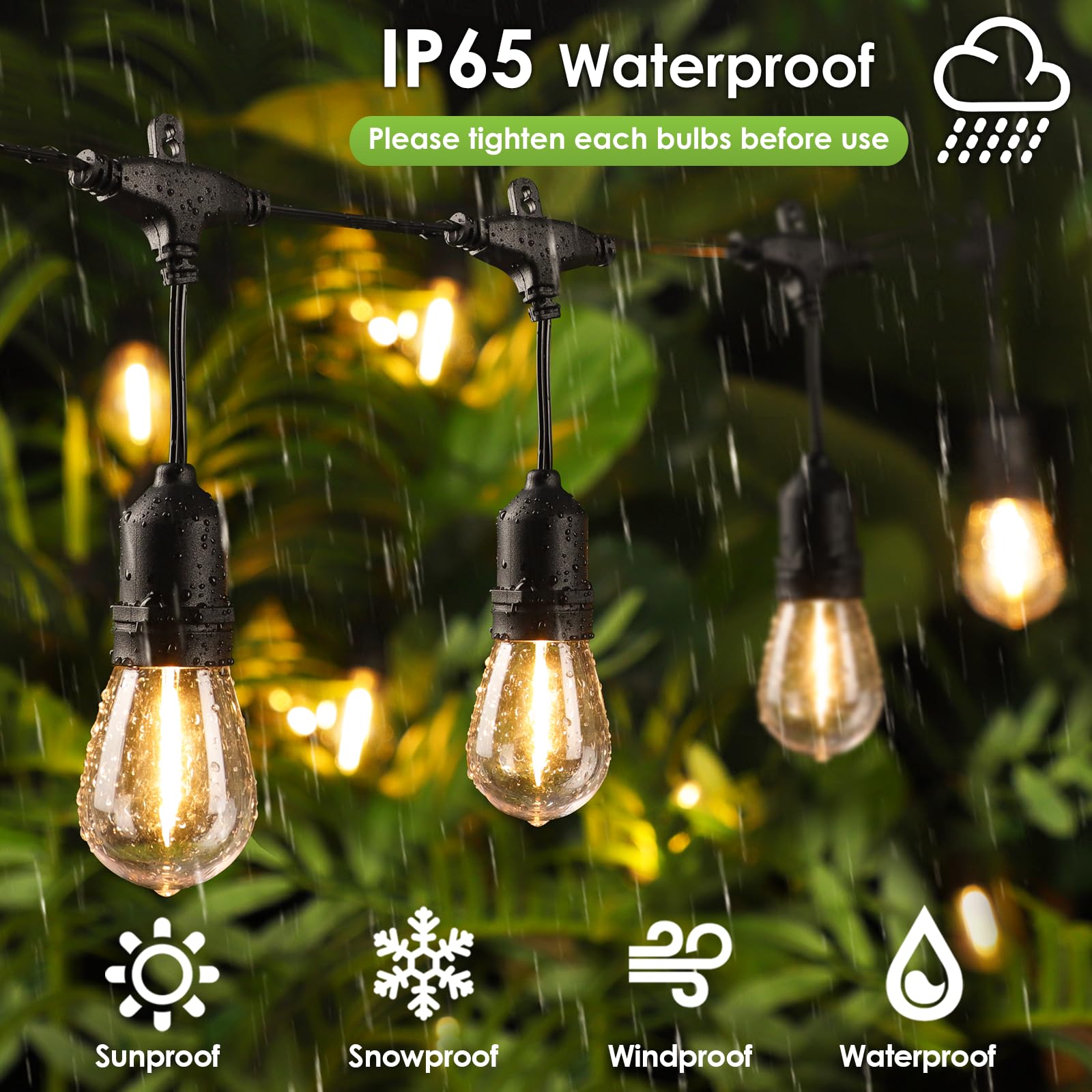Larkvue 48Ft Outdoor String Lights With Remote, Dimmable Patio Lights With 15+2 Led Waterproof Shatterproof Bulbs 3 Modes 4 Timers For Backyard, Black