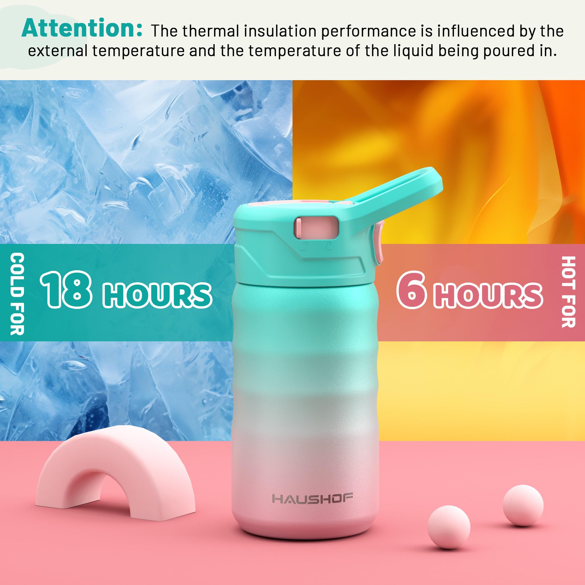 Haushof Kids Water Bottle 2-Pack (12 Oz)- With Straw And Stickers, Stainless Steel Vacuum D
