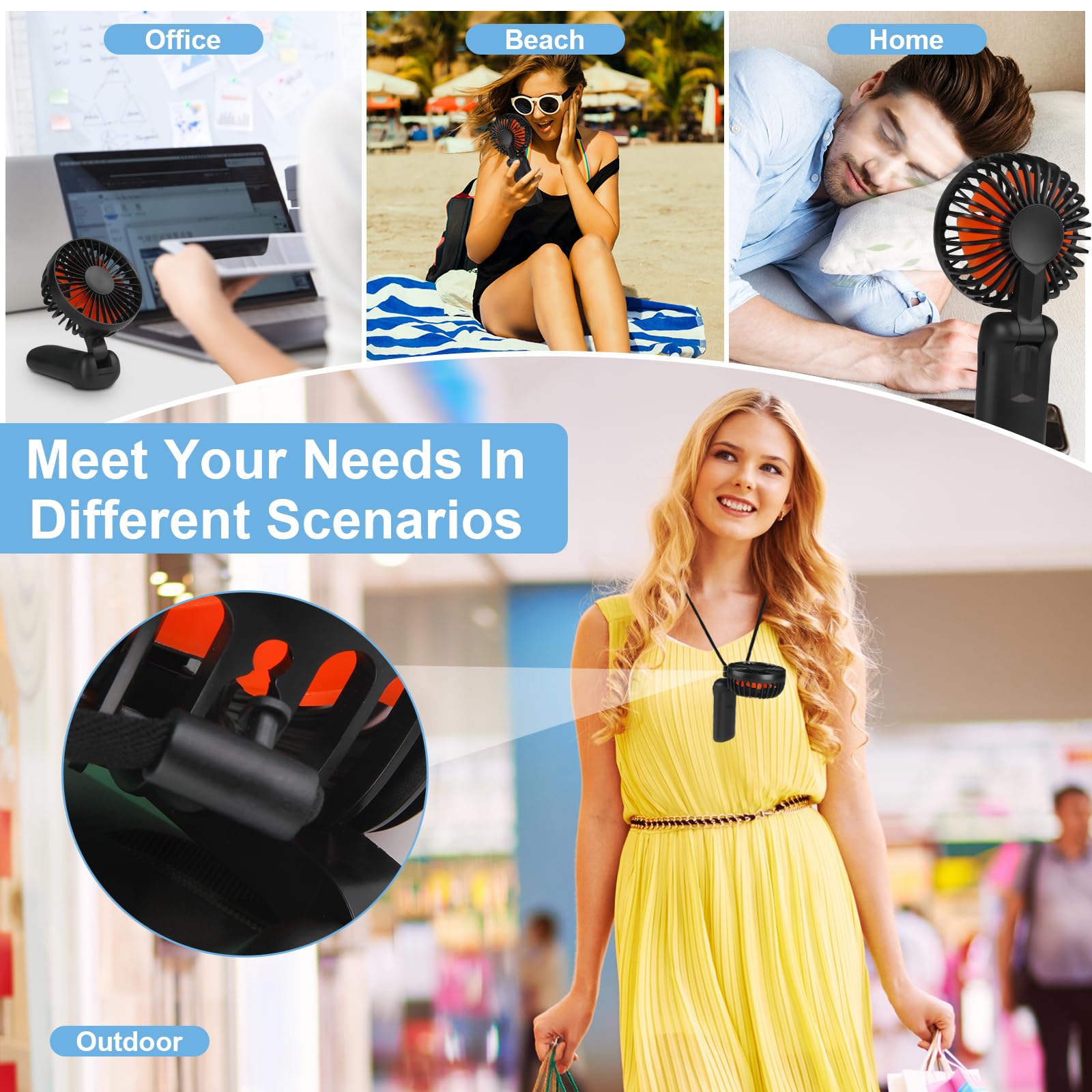 Portable Handheld Fan, Mini Desk Fan Rechargeable With Led Display, 180° Foldable Personal Fan