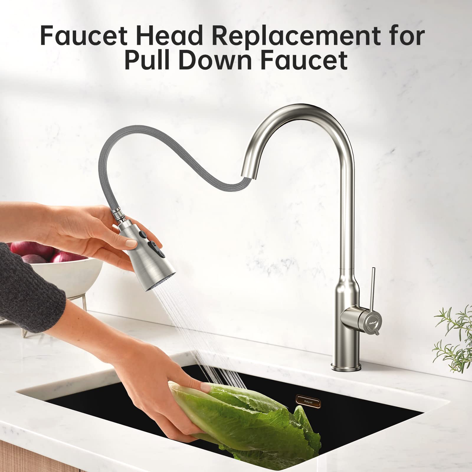 Laosep Pull Down Kitchen Faucet Head Replacement For Kitchen Faucet, 3-Modes & 7 Adapters Brushed Nickel Finished