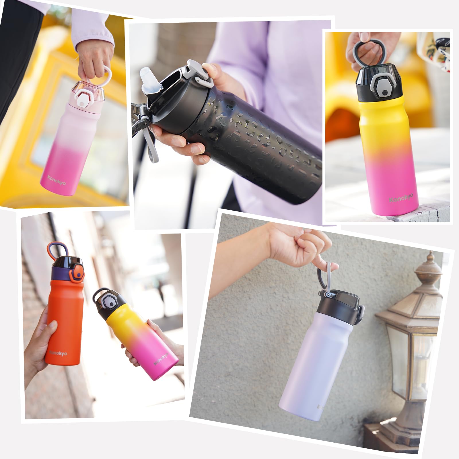 Insulated Water Bottle With Straw And Carry Loop,18 Oz Stainless Steel Double Wall Vaccum Metal