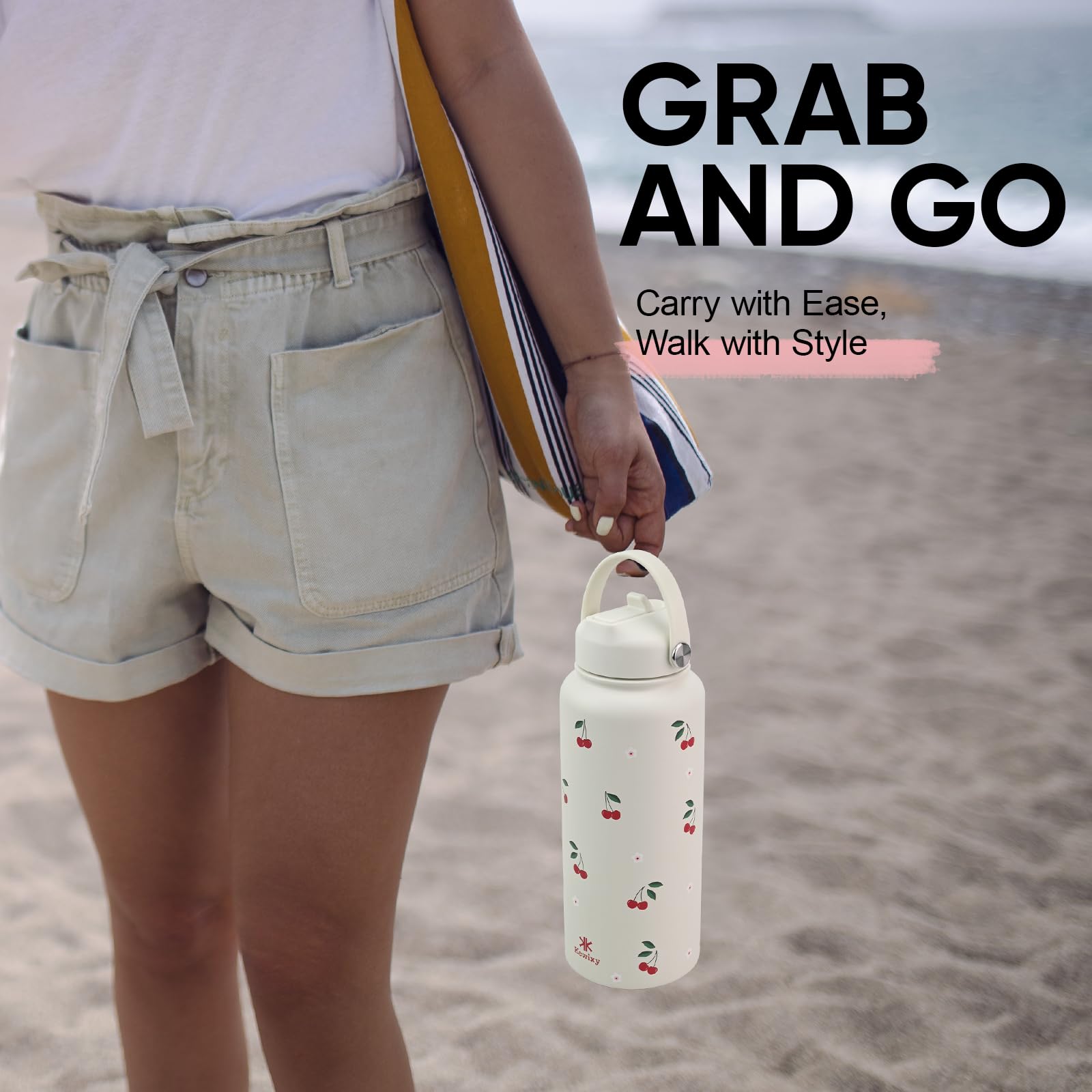 32 Oz Insulated Water Bottle With Straw, Leak Proof Water Bottle Stainless Steel With Flip Straw