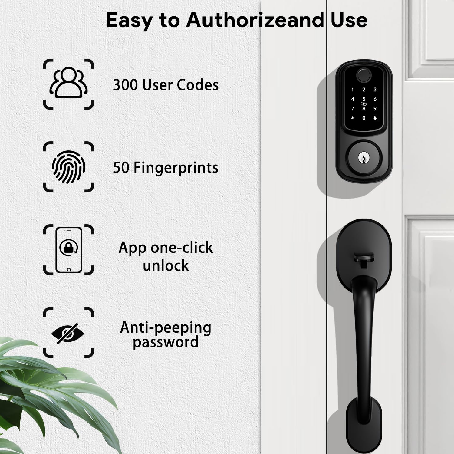 Seifgard Keyless Entry Door Lock With Handle Set, Keyless Entry Deadbolt With Handle Set, Smart Locks For Front Door Alexa Fingerprint Auto Lock,Black