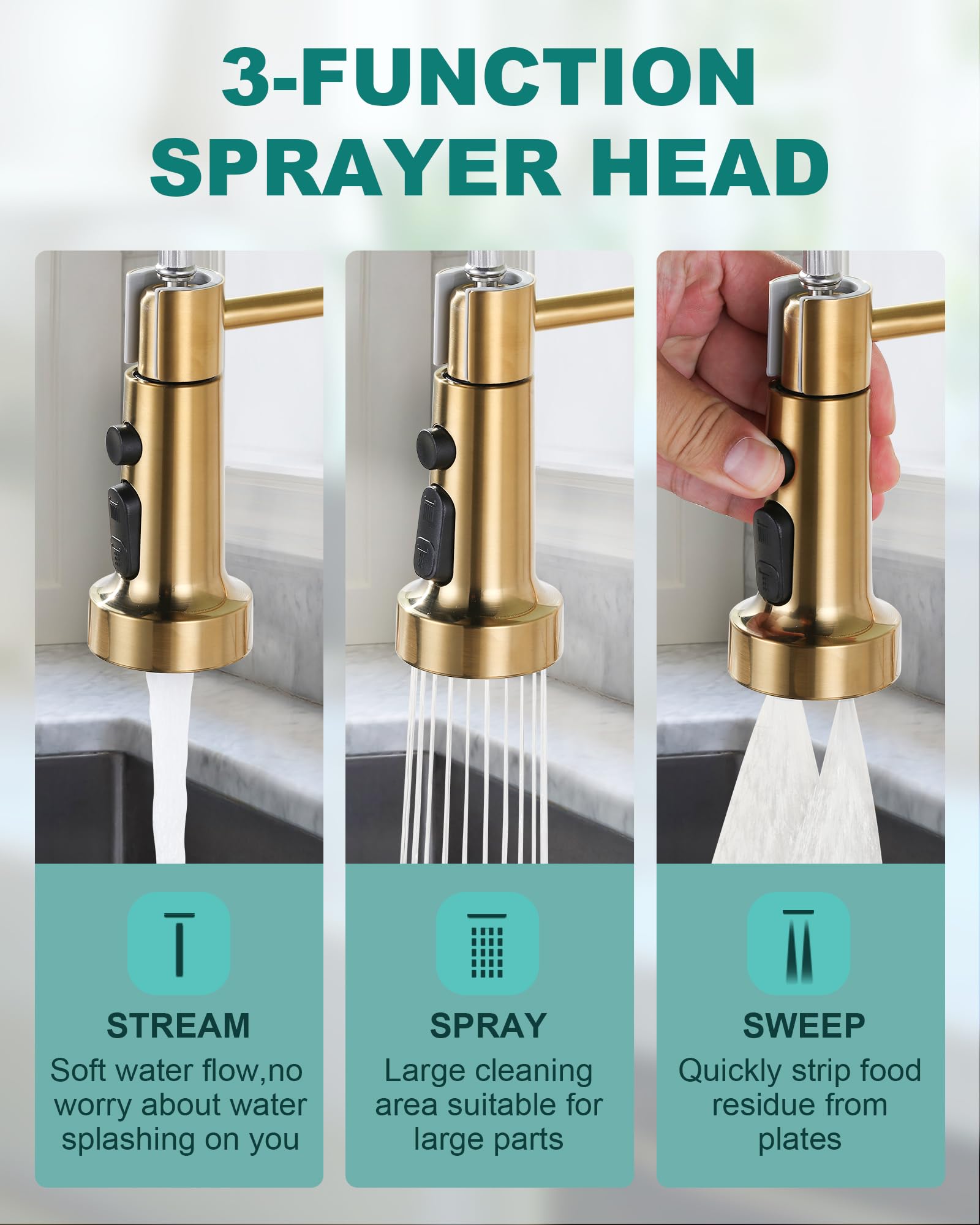 Arcora Kitchen Sink Faucet With Soap Dispenser: Brushed Gold Kitchen Faucets With Pull Down Sprayer - Stainless Steel Single Handle Kitchen Faucet With Deck Plate For Farmhouse Rv Laundry