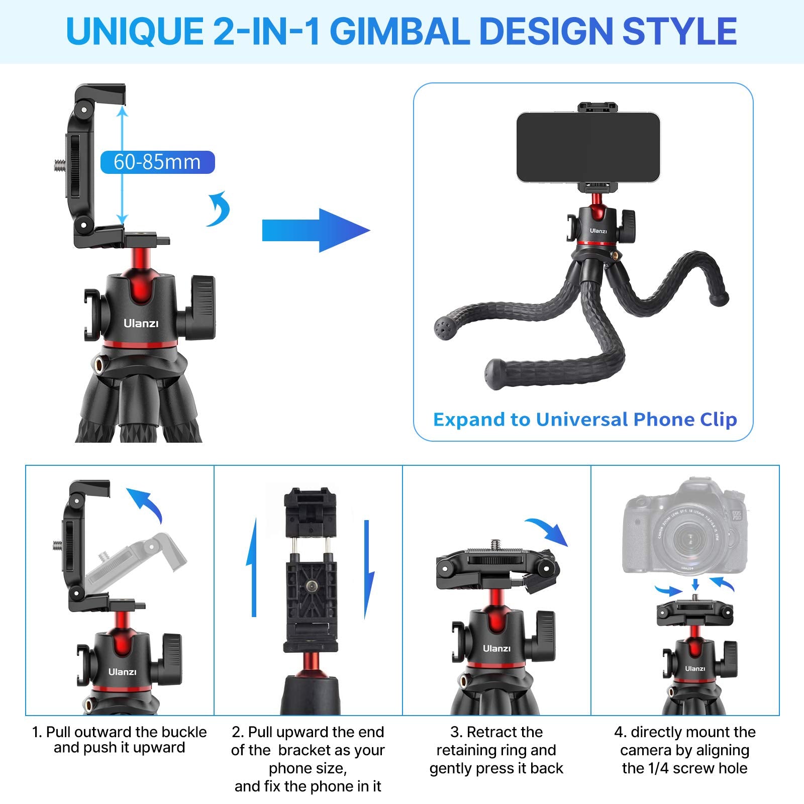 Ulanzi Mt-33 Camera Tripod,Flexible Mini Tripod With 1/4" Screw For Magic Arm,Octopus Tripod Compatible With Iphone 12 Samsung Canon Nikon Sony Cameras