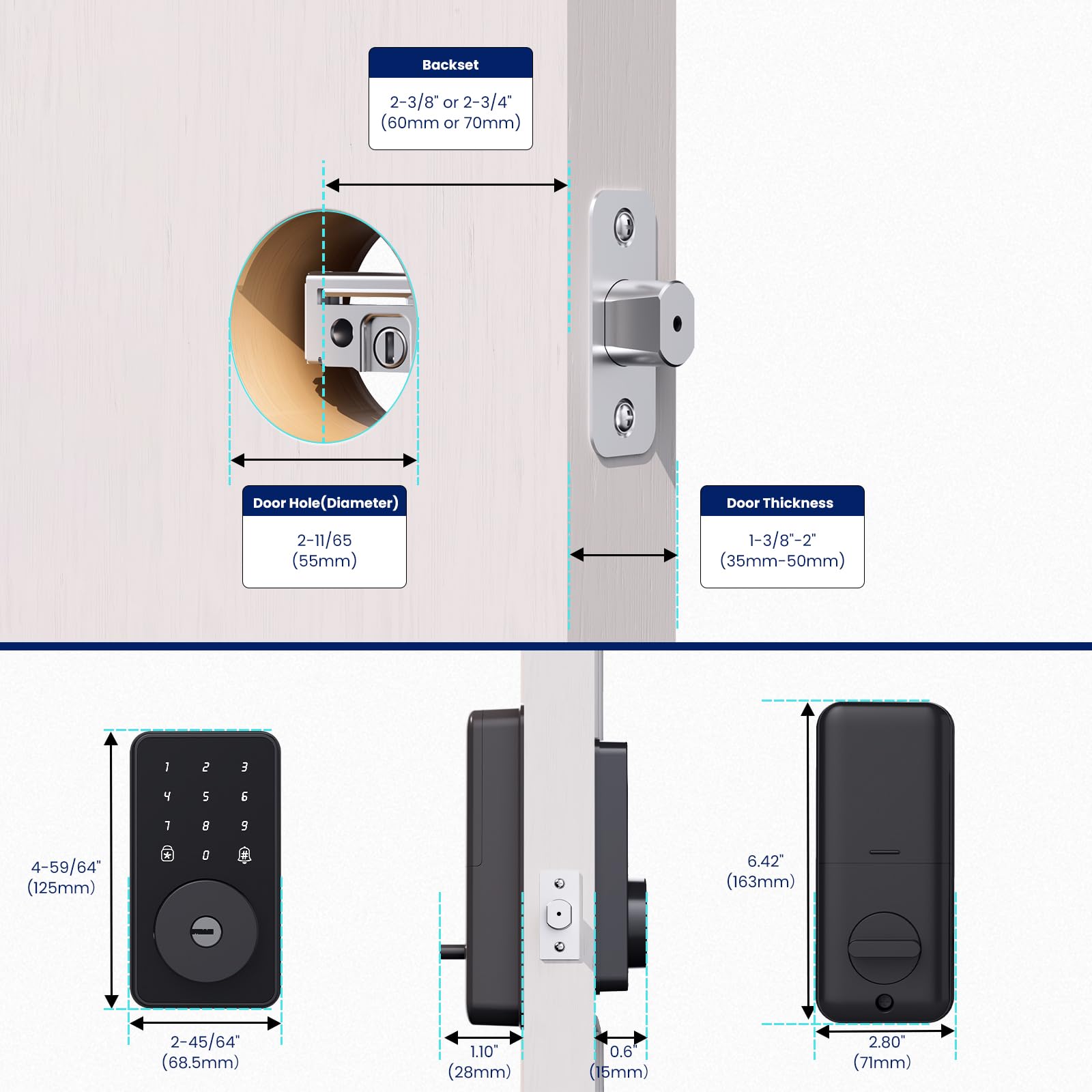 Biquole Keyless Entry Door Lock With Keypad, Digital Code Deadbolt - Electronic Locks For Front Door With 2 Keys, No App No Wifi, Easy Installation