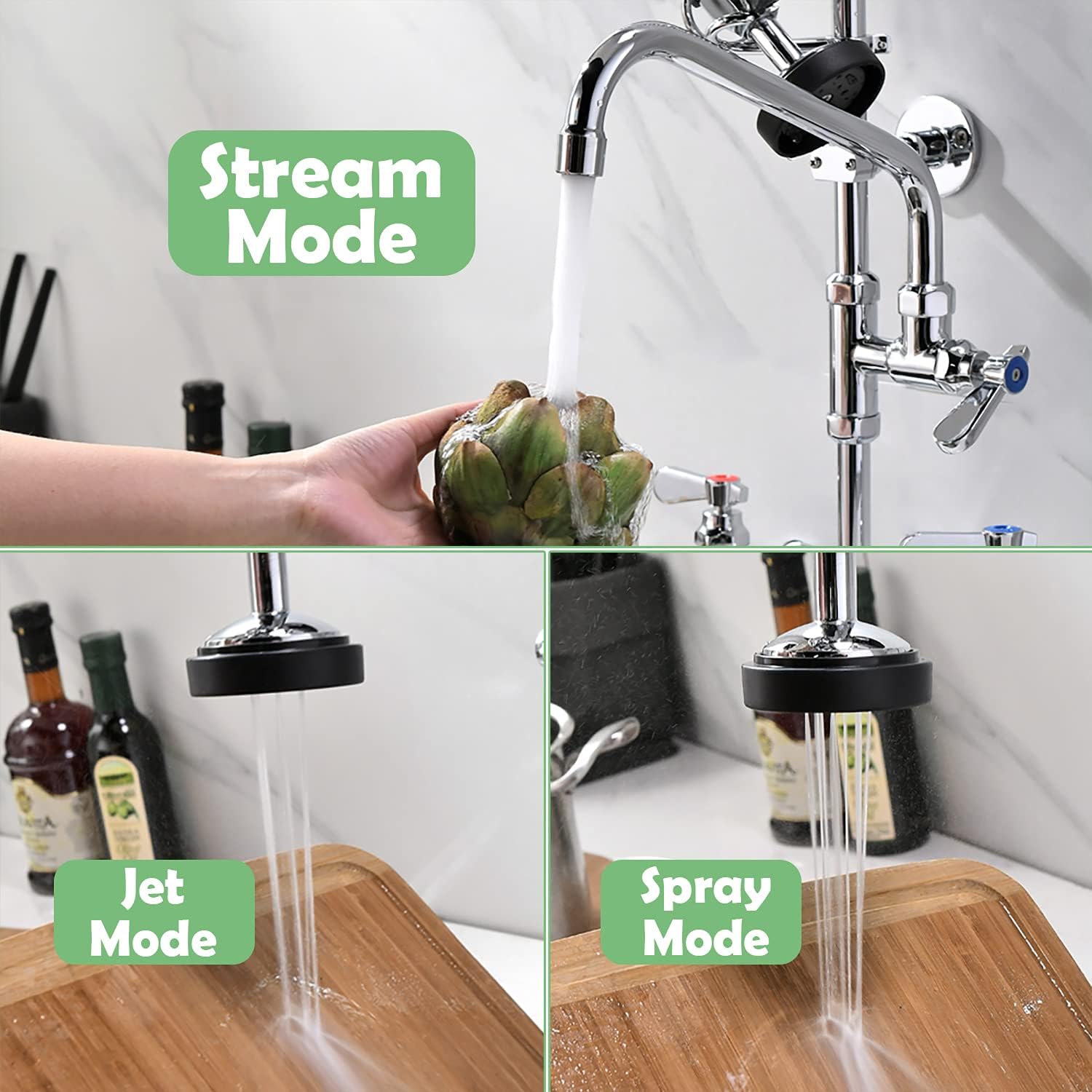 Appaso Commercial Faucet With Pre-Rinse Sprayer, 25'' Height Deck Mount Single Hole Polished Chrome Pull Down Compartment Sink Faucet With 10'' Swivel Spout For Restaurant Industrial 294Cp