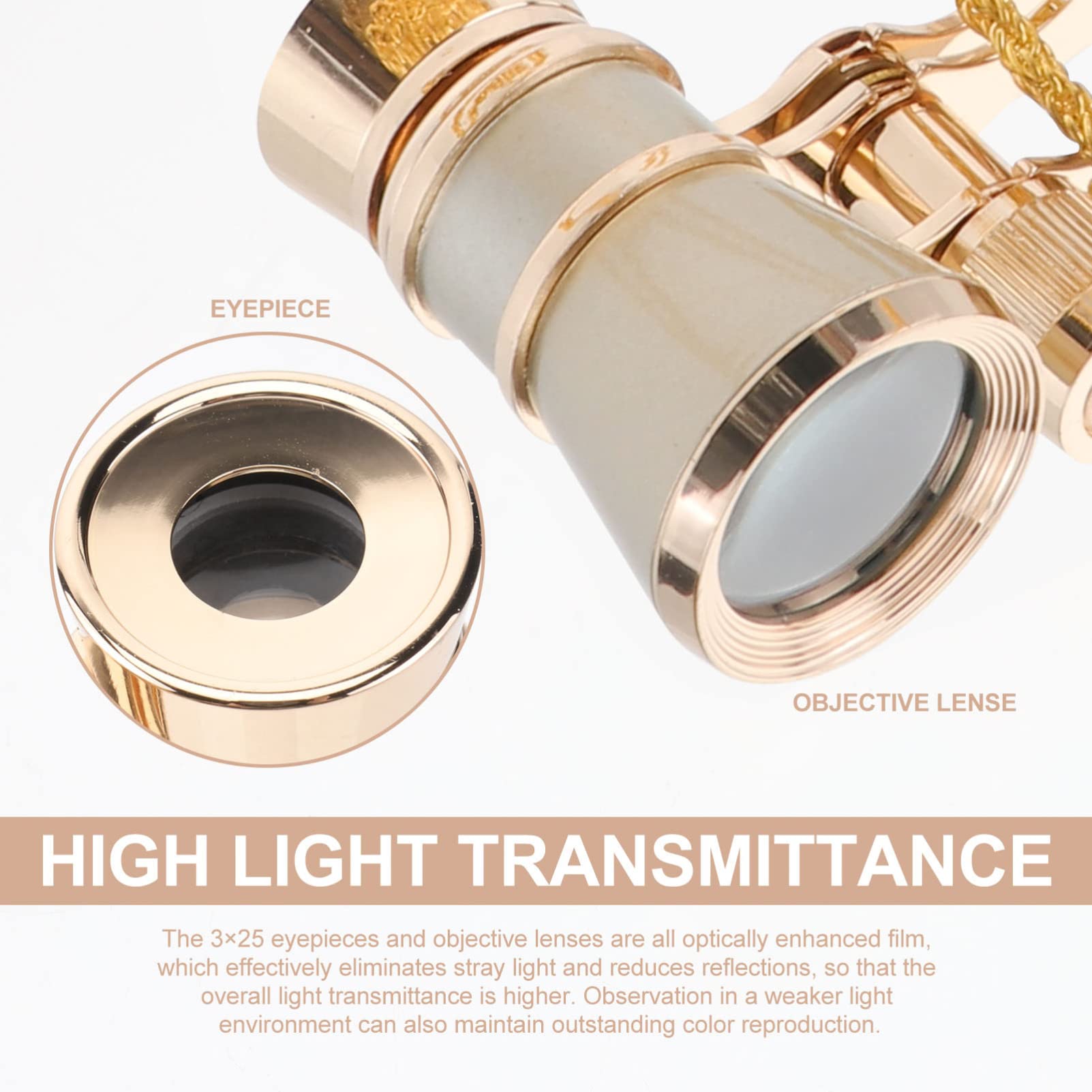 Tehaux Opera Glasses, High Definition Opera Binoculars For Women, 3X25 Portable Wide-Angle Night Vision Theater Binoculars Compact With Chain & Storage Bag, For Travel Concert Theater (Golden)