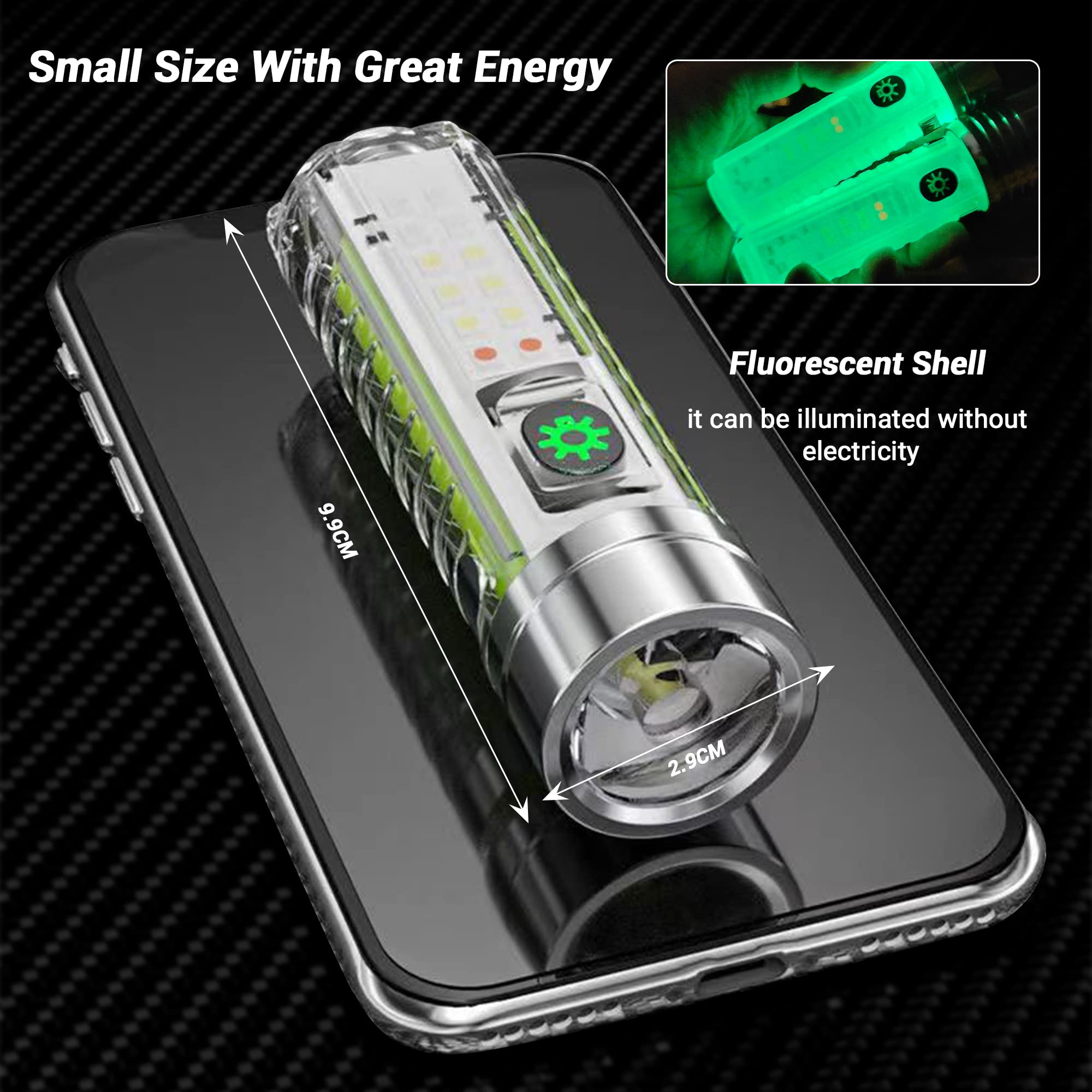 Fzh Small Powerful Flashlight Rechargeable - 350 Lumen 1500Mah Led Flashlights With 8 Light Modes, Waterproof Magnetic Handheld Flashlights For Emergencies, Camping, Hiking