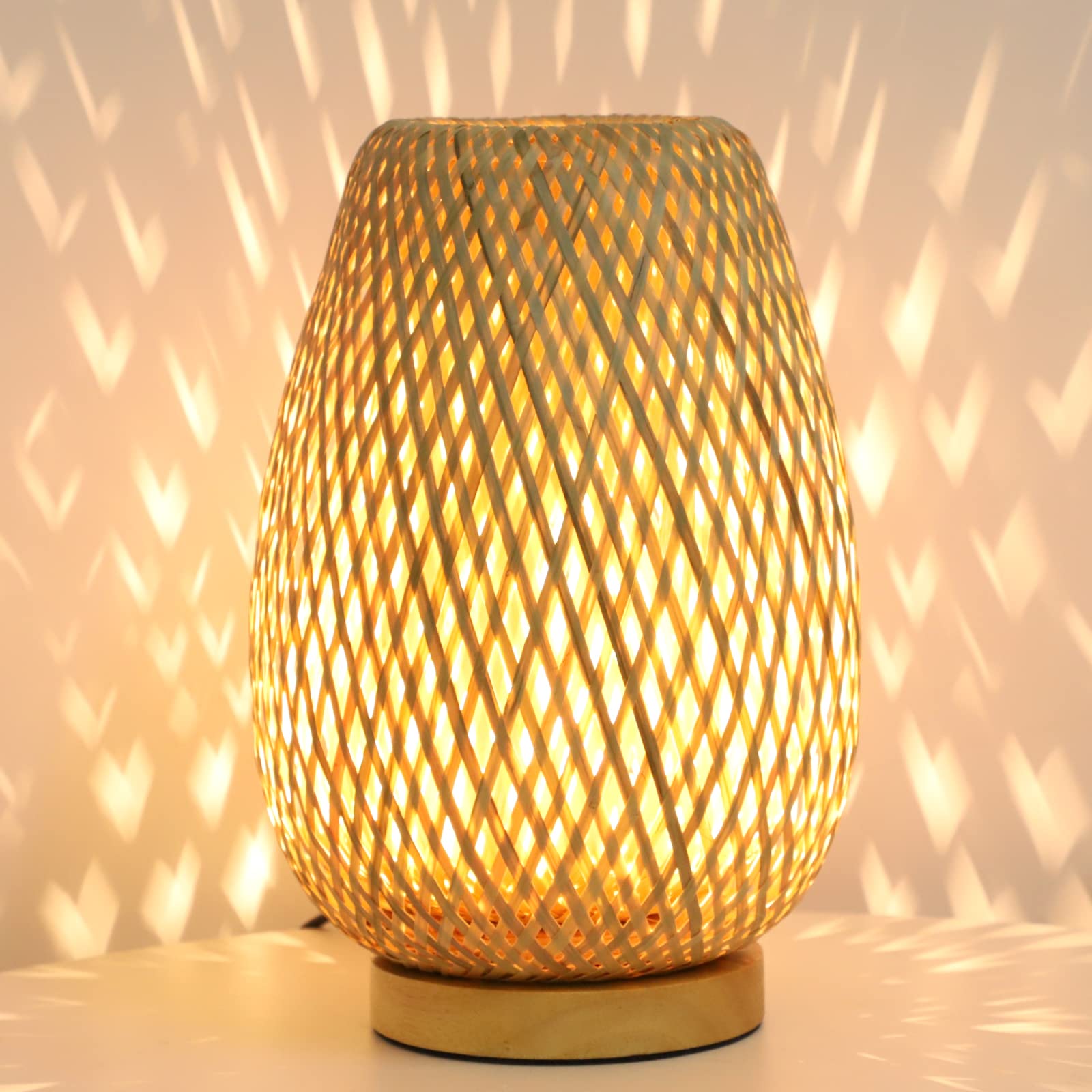 Capslpad Dimmable Rattan Table Lamp Bamboo Woven Boho Beside Lamp Small Wicker Desk Lamp Decorative Vintage Wooden Nightstand Lamps For Bedroom,Living Room,Kids Room,Nursery