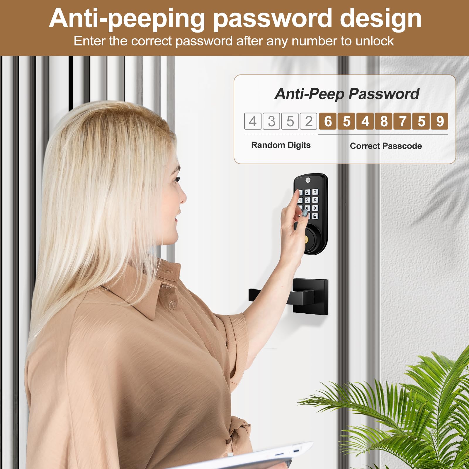 Dinstech Keyless Entry Door Lock With 2 Lever Handles, Electronic Keypad Deadbolt, Auto-Locking, Anti-Peeping Password, Front Door Handle Sets, Easy Installation Design, Matte Black