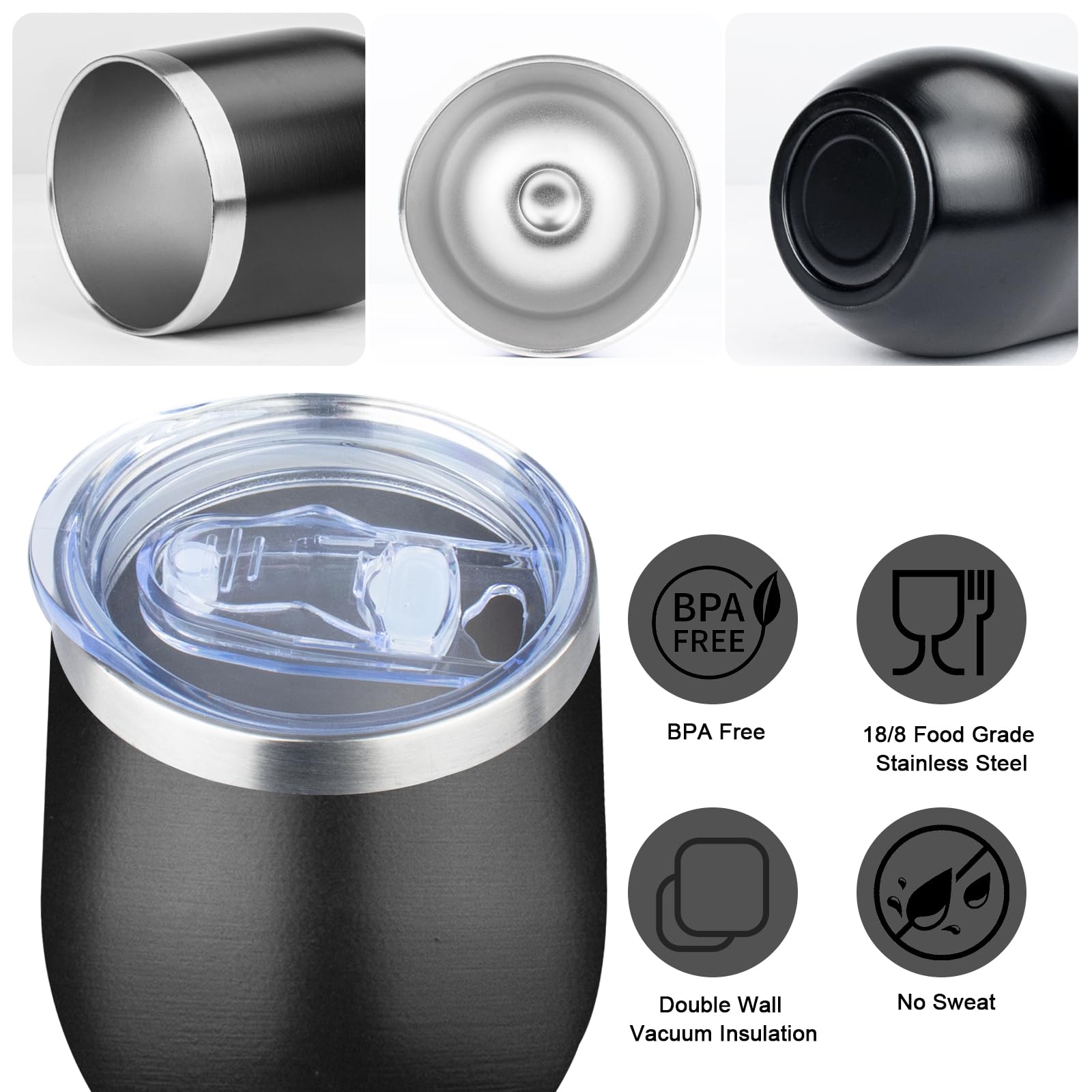 Mezmut 12 Oz Insulated Wine Tumbler With Lid Double Wall Vacuum Stainless Steel Wine Glass Coffee