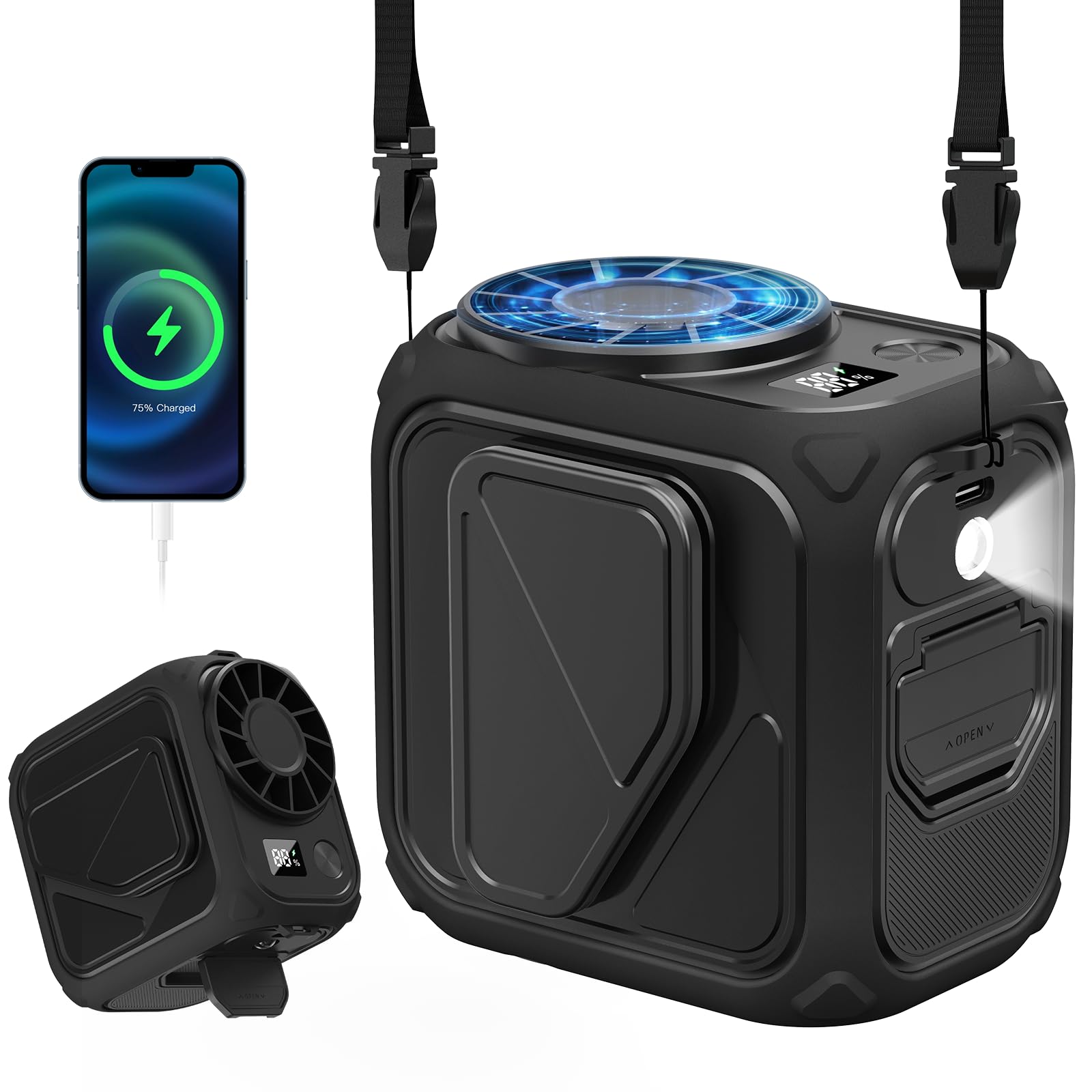 Portable Waist Fan Rechargeable,10000Mah Mini Neck Fan With Ai Chip,5 Speeds Strong Airflow,Max 20H - Koospark