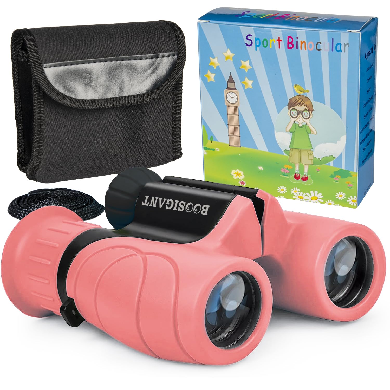 Boosigant Pink Binoculars For Kids Ages 4-12, Durable & Lightweight Outdoor Telescope For Girls, Educational Stem Toy With Clear Vision, Adjustable Focus, Carry Bag (Perfect For Bird Watching, Camping, Travel)
