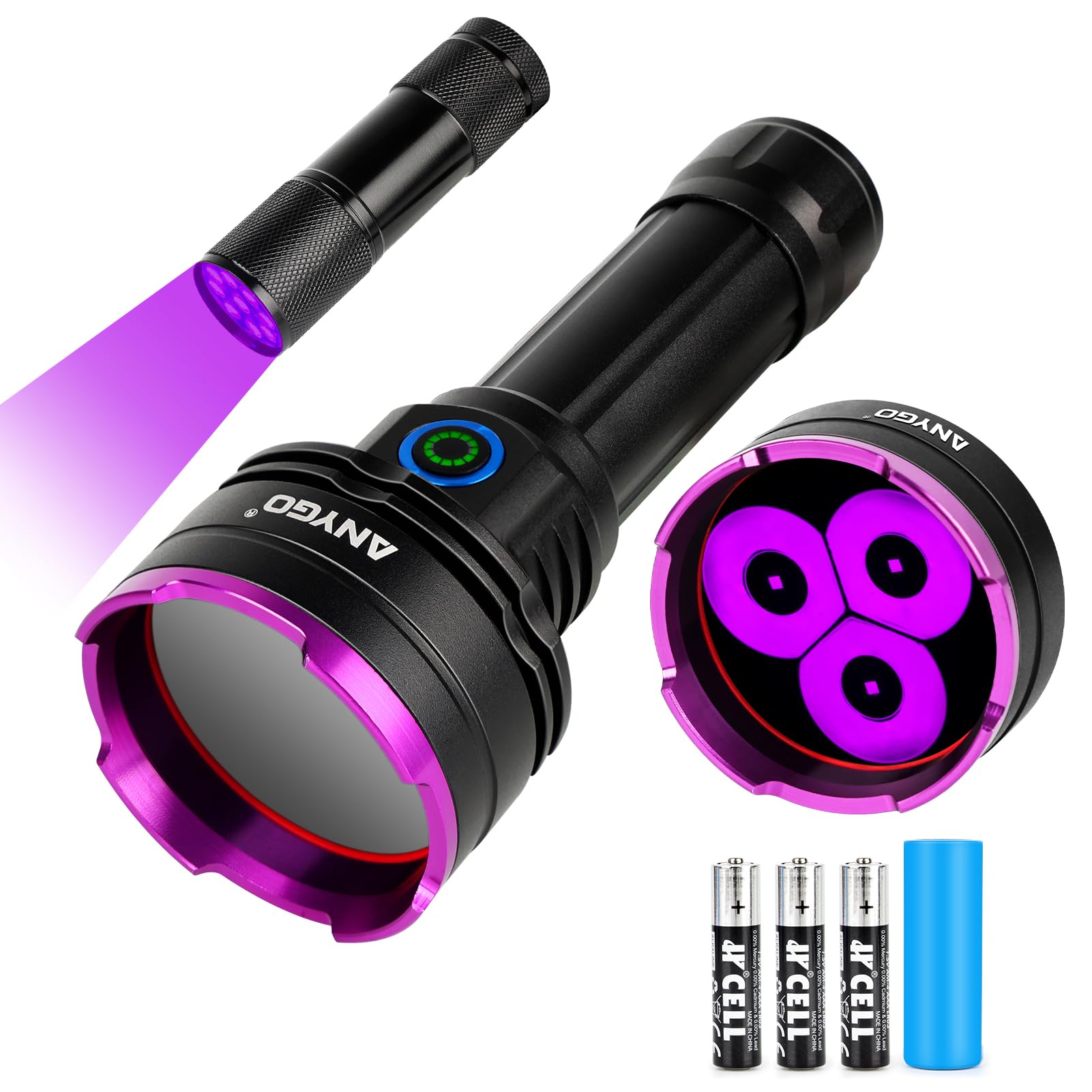 Anygo 365 Nm High-Power Uv Flashlight, 30W Black Light Flashlight, Ultraviolet Bright Uv Led Torch For Outdoor, Home And Inspection, Detect Pet Urine Detection, Ore And Jade, Durable And Rechargeable